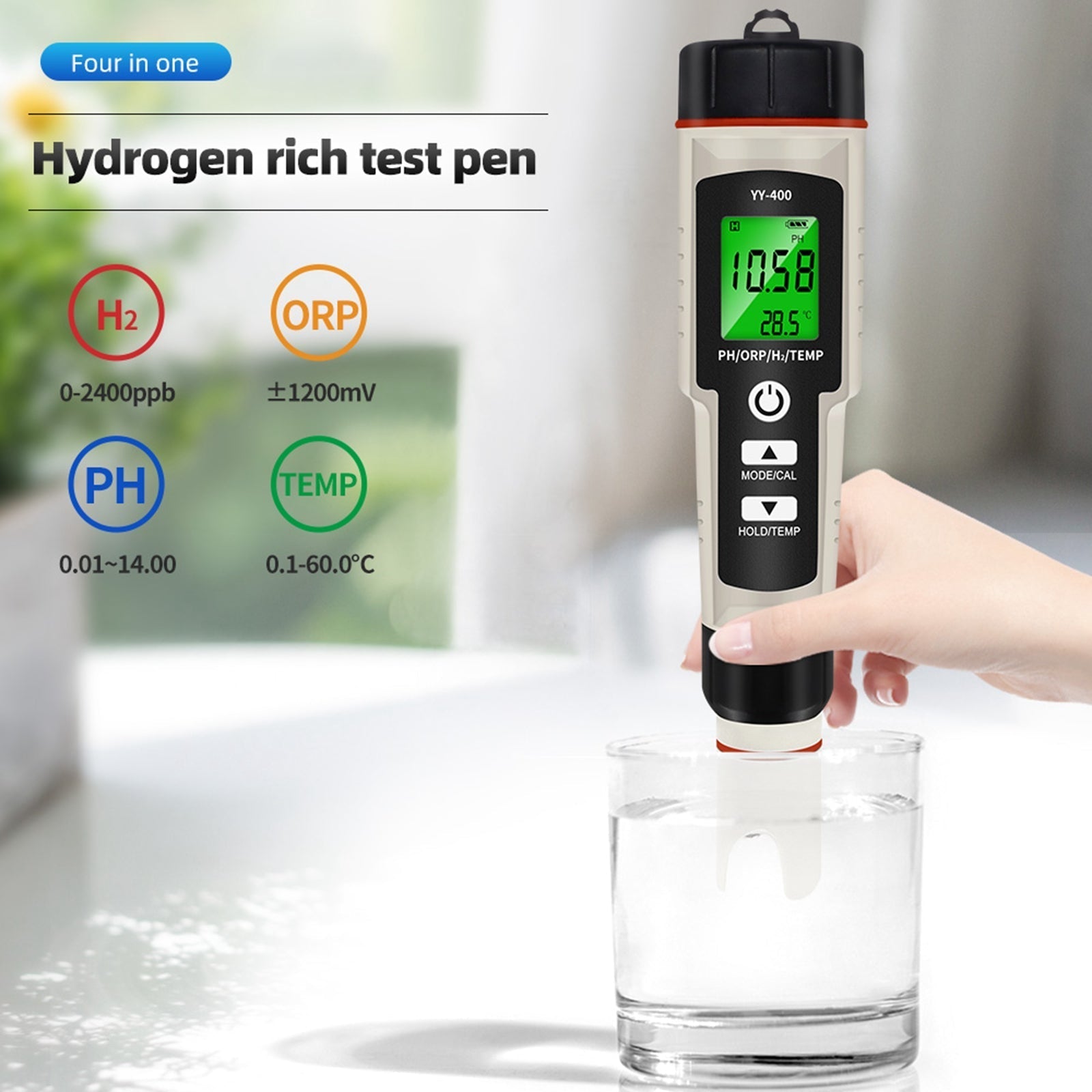 Penna per test portatile 4 in 1 ricca di idrogeno Tester per la qualità dell'acqua PH/ORP/TEMP