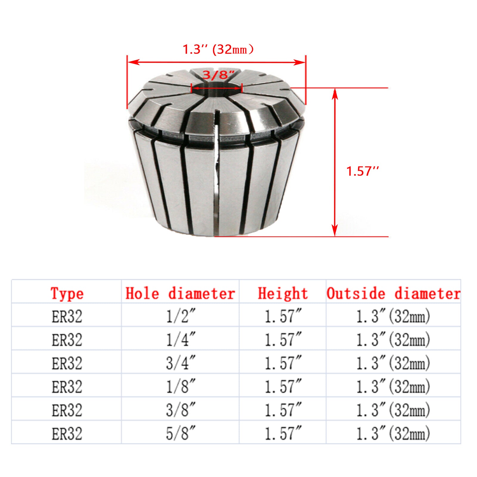 6 pièces ER32 pince à ressort 1/2 "-5/8" pour Machine de gravure d'outil de tour de fraisage CNC