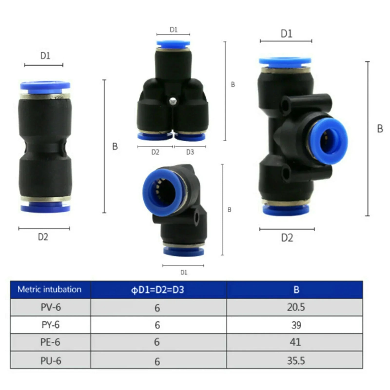 40 raccordi rapidi per linea pneumatica con connettore a pressione in plastica da 6 mm con diametro esterno di 1/4".