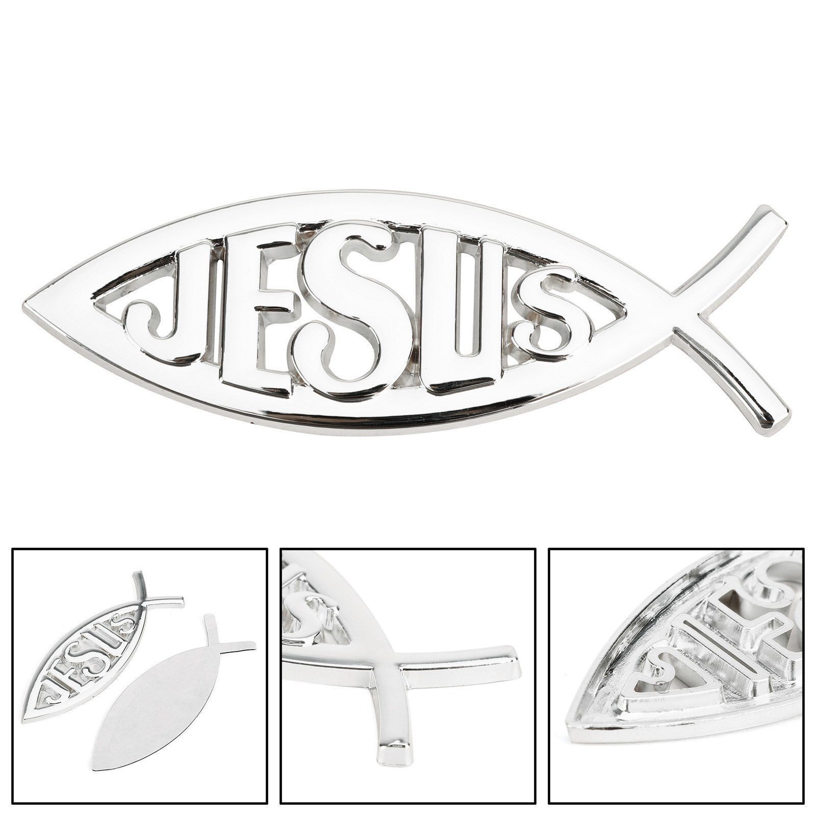 3D voiture autocollant emblème autocollant dieu religieux pour jésus chrétien poisson symbole argent