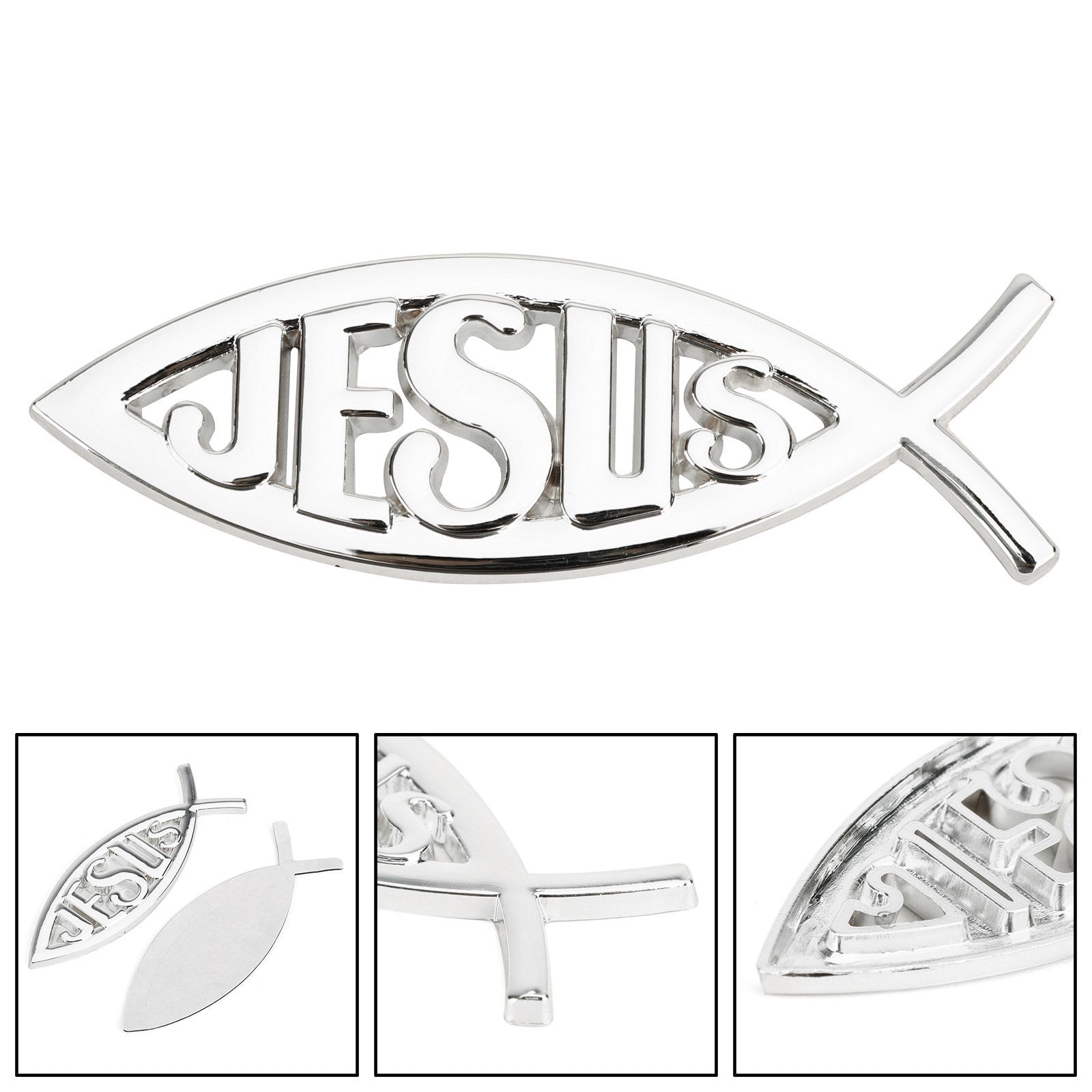 Etiqueta engomada del coche 3D Emblema Calcomanía Dios religioso para Christian Jesus Fish Símbolo Plata