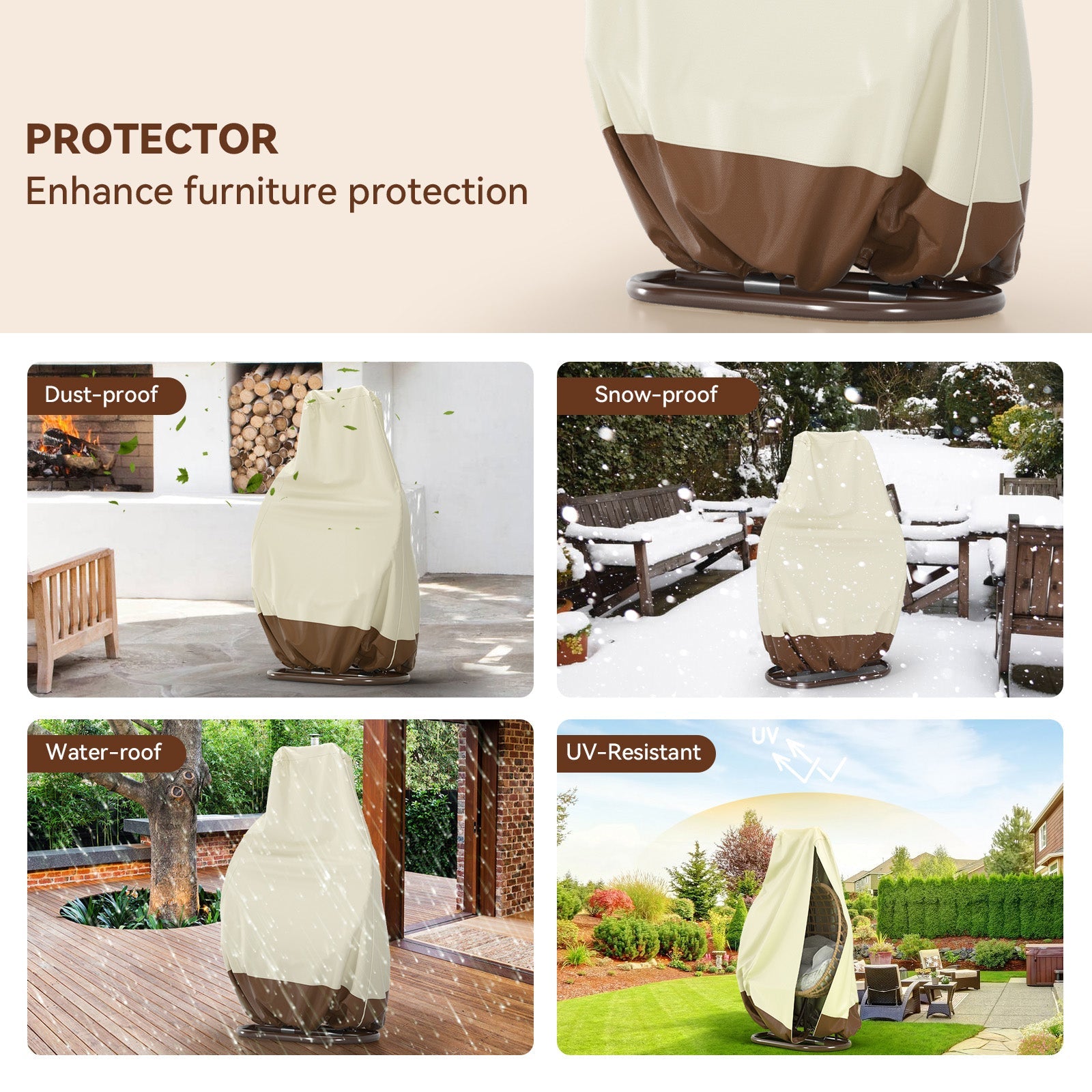 Cubierta para silla con forma de huevo para Patio, cubierta colgante de mimbre doble para columpio para exteriores, resistente al agua