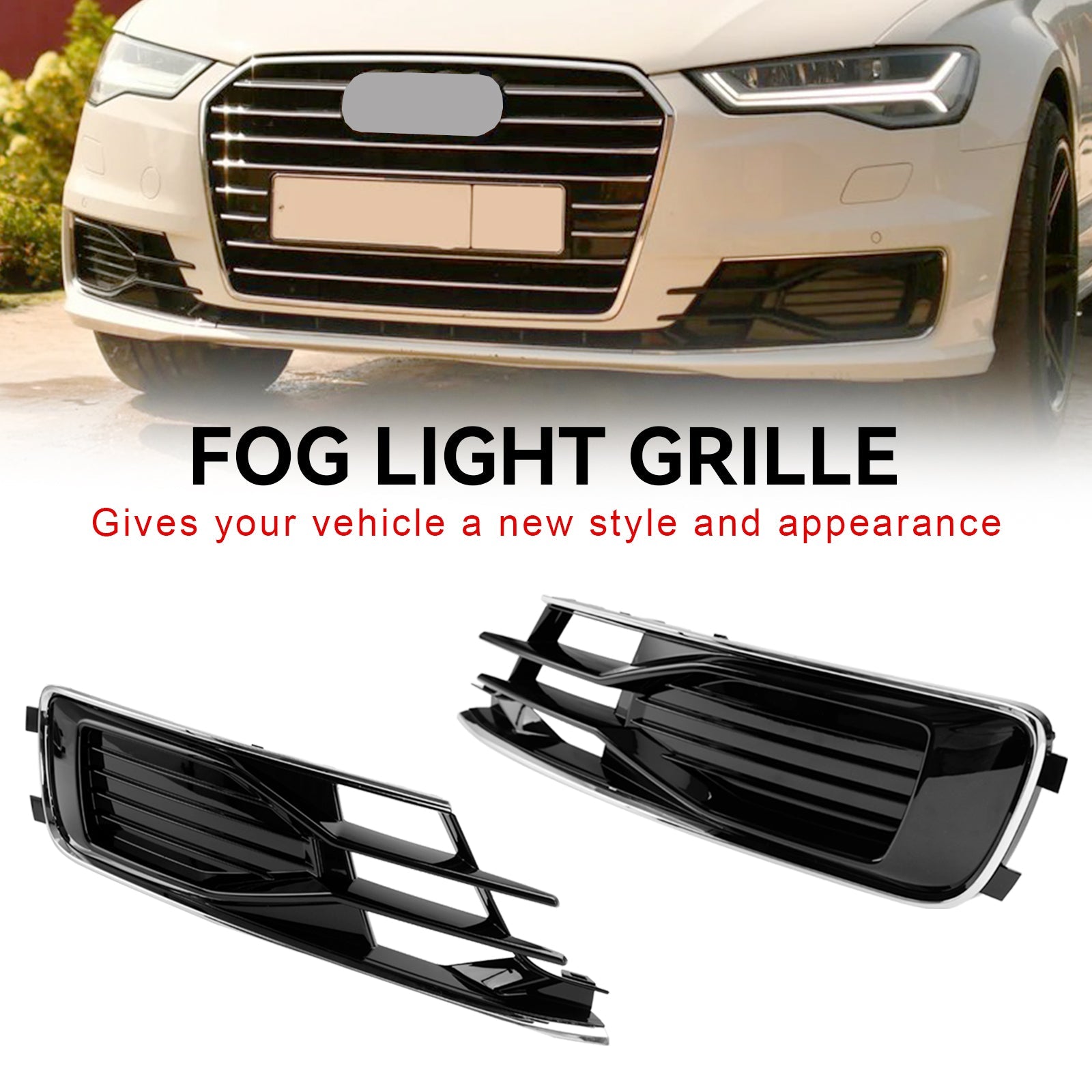 Audi A6 C7 2014-2018 2 pièces pare-chocs avant antibrouillard grille noir Chrome