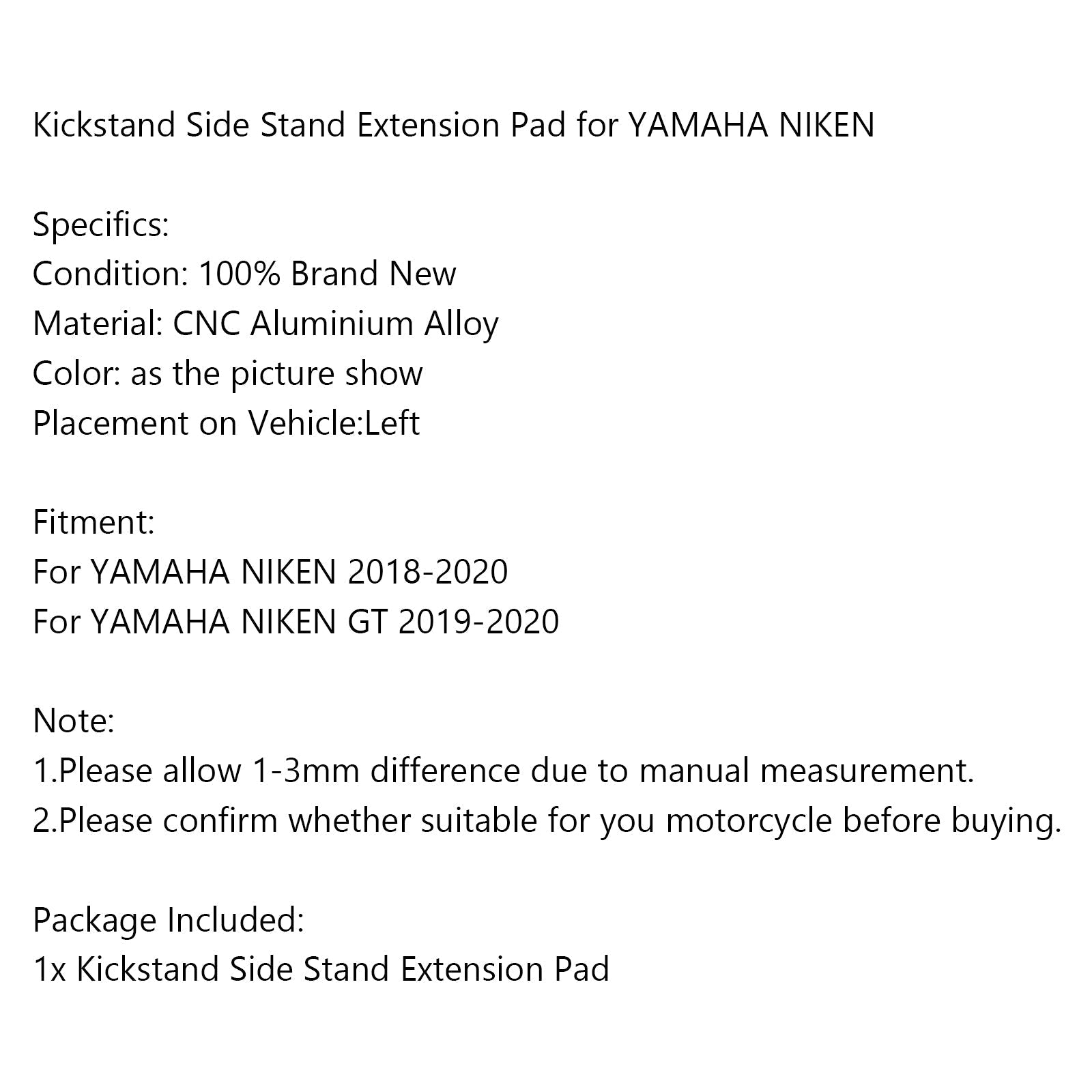 Kickstand Sidestand Agrandir Plaque Pad pour YAMAHA NIKEN /GT 2019-2020 Générique