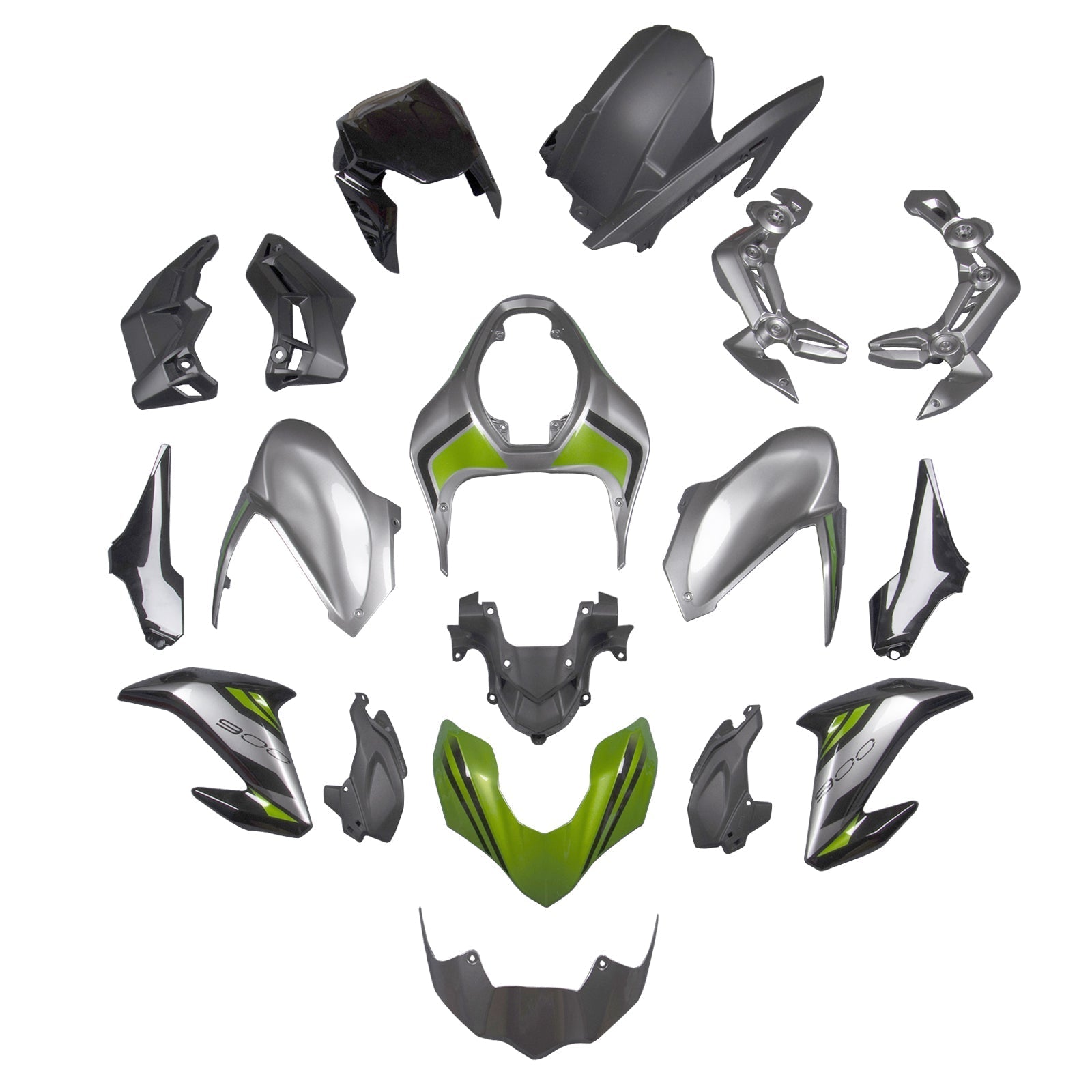 Amotopart Carénage pour Kawasaki Z900 2017-2019 Carrosserie en plastique injecté vert argent