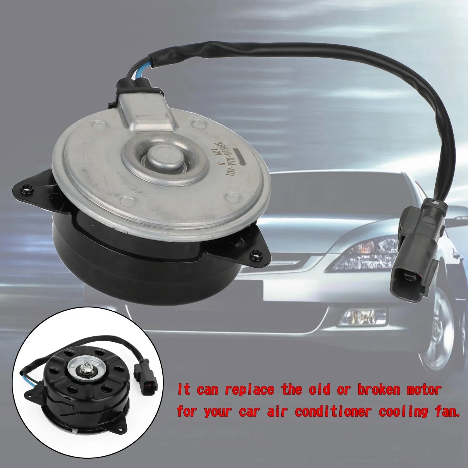 Motor de ventilador de condensador de A/C 38616-RAA-A01 compatible con Honda Accord 2003-2007 2.4L DC12V genérico