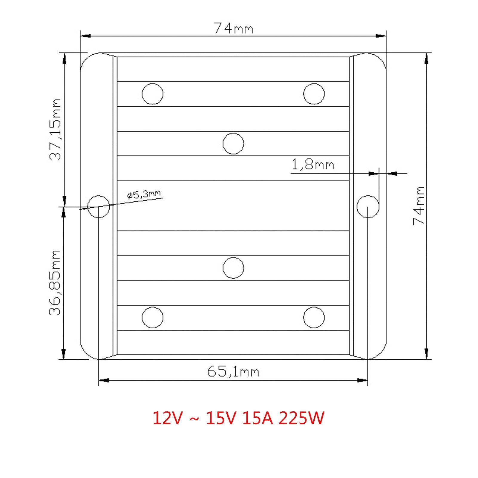 Regulador convertidor CC/CC impermeable de 12 V a 15 V 15 A 225 W