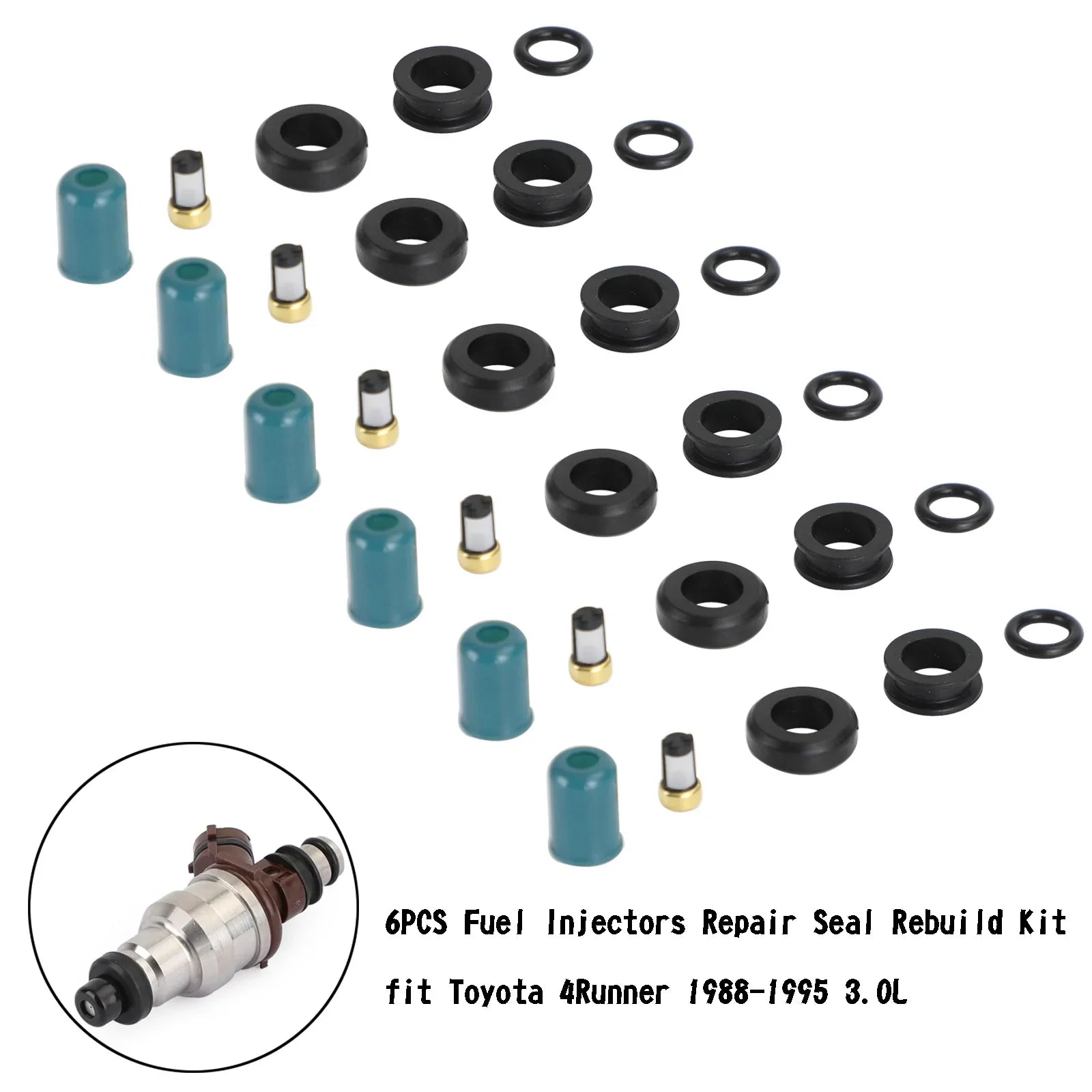 Kit de reconstrucción de sello de reparación de inyectores de combustible de 6 uds para Toyota 3VZE 1988-1995 3.0L genérico