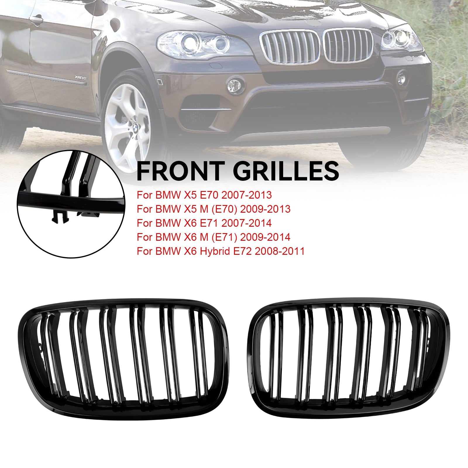 Griglia per paraurti anteriore BMW X6 Hybrid E72 2008-2011 nera lucida