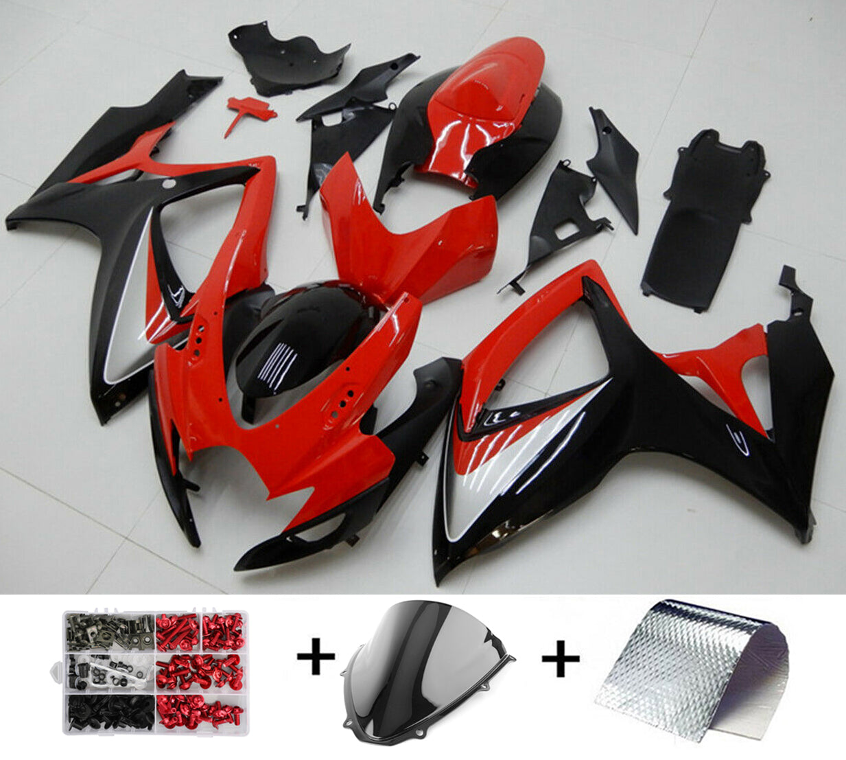 Amotopart Carena Suzuki GSXR600/750 2006-2007 Kit Plastiche Iniezione Rosso Nero Generico