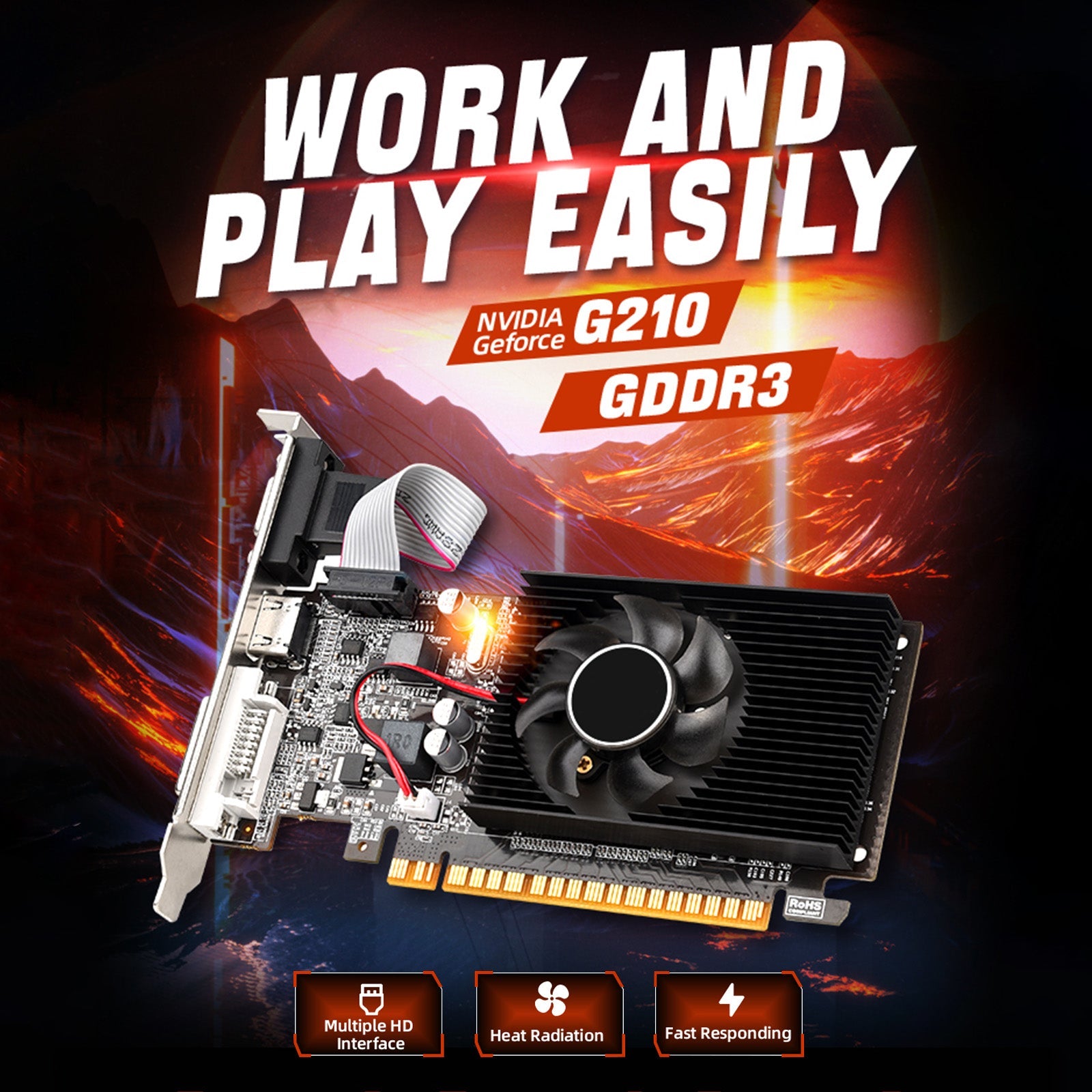 Tarjeta gráfica independiente GT210 1G, tarjeta pequeña de cuchilla de media altura