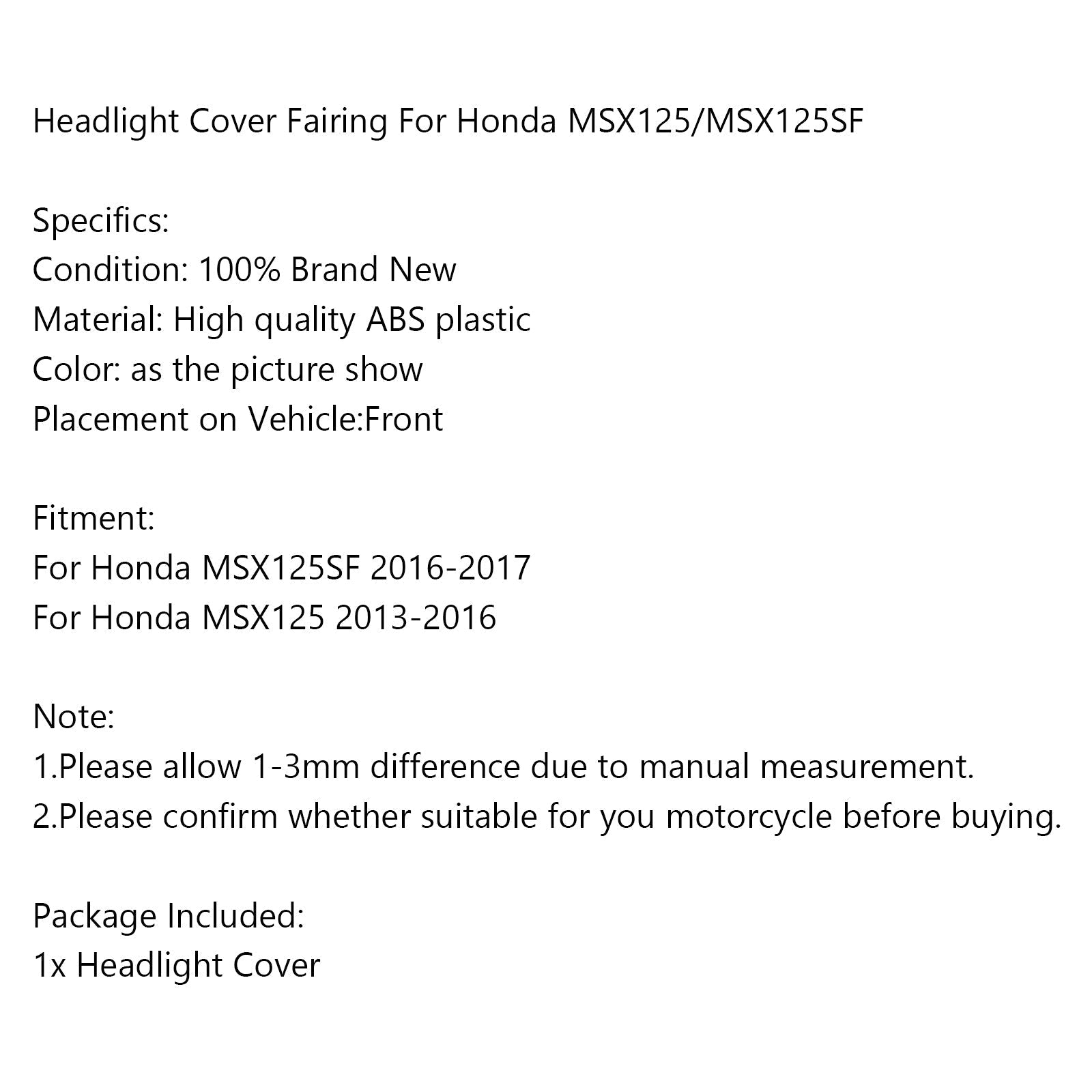 Carénage de couverture de phare pare-vent pour Honda MSX125SF 16-17 MSX125 13-16 générique