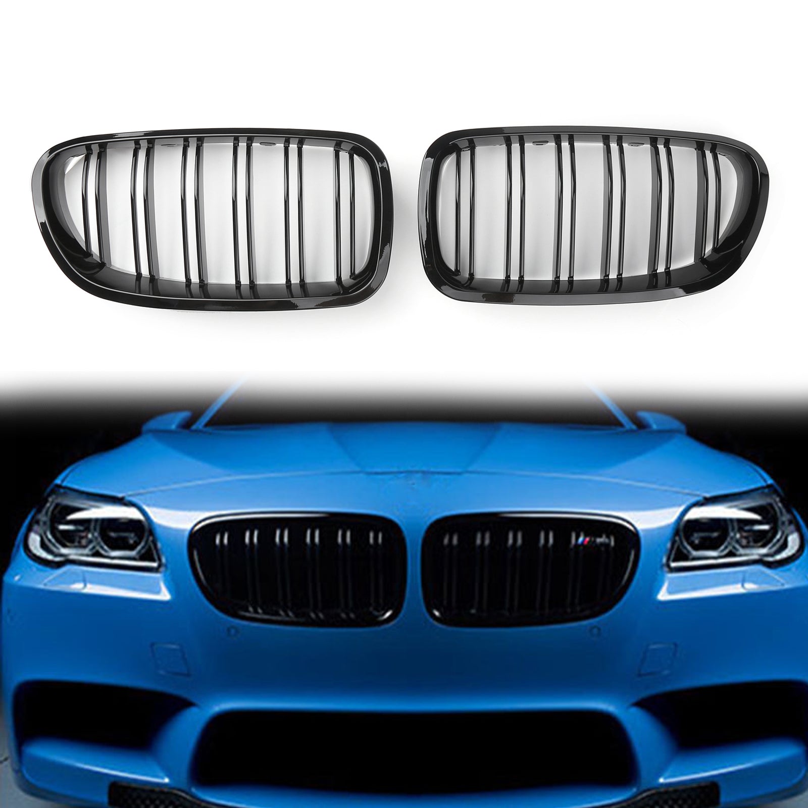 Grille de calandre pour capot avant noir brillant Double ligne pour BMW F10 F18 10-16