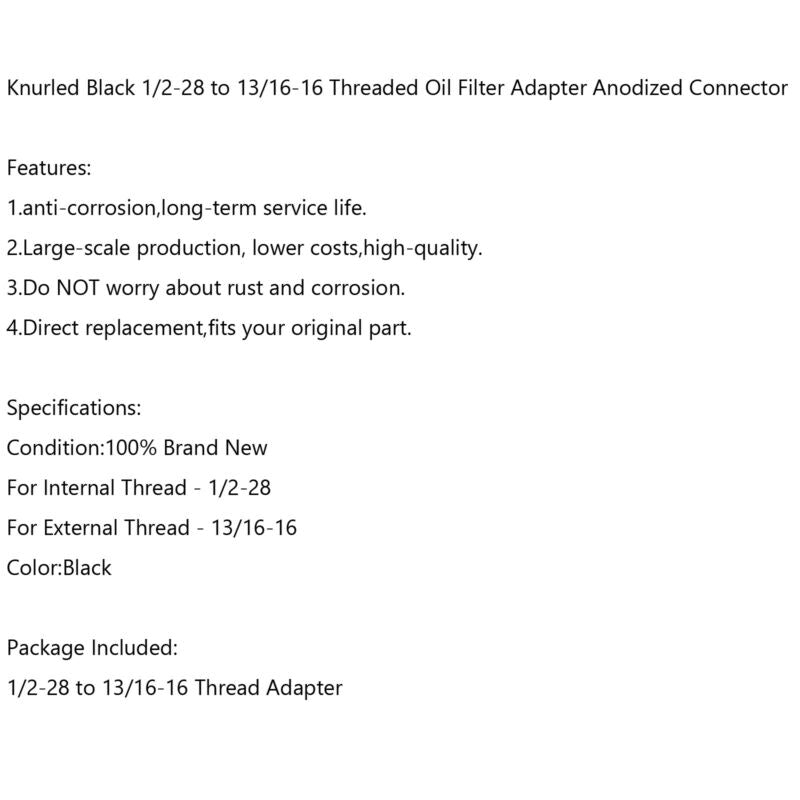 Adaptateur de filetage automobile 1/2-28 à 13/16-16 - Noir 1/2x28 à 13/16x16 Générique