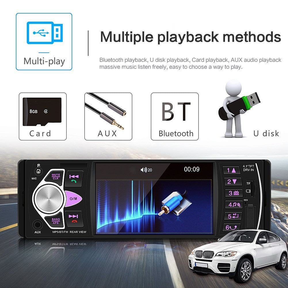 1DIN 4.1 pollici Autoradio Stereo Bluetooth FM USB AUX Audio Lettore MP5 + Fotocamera