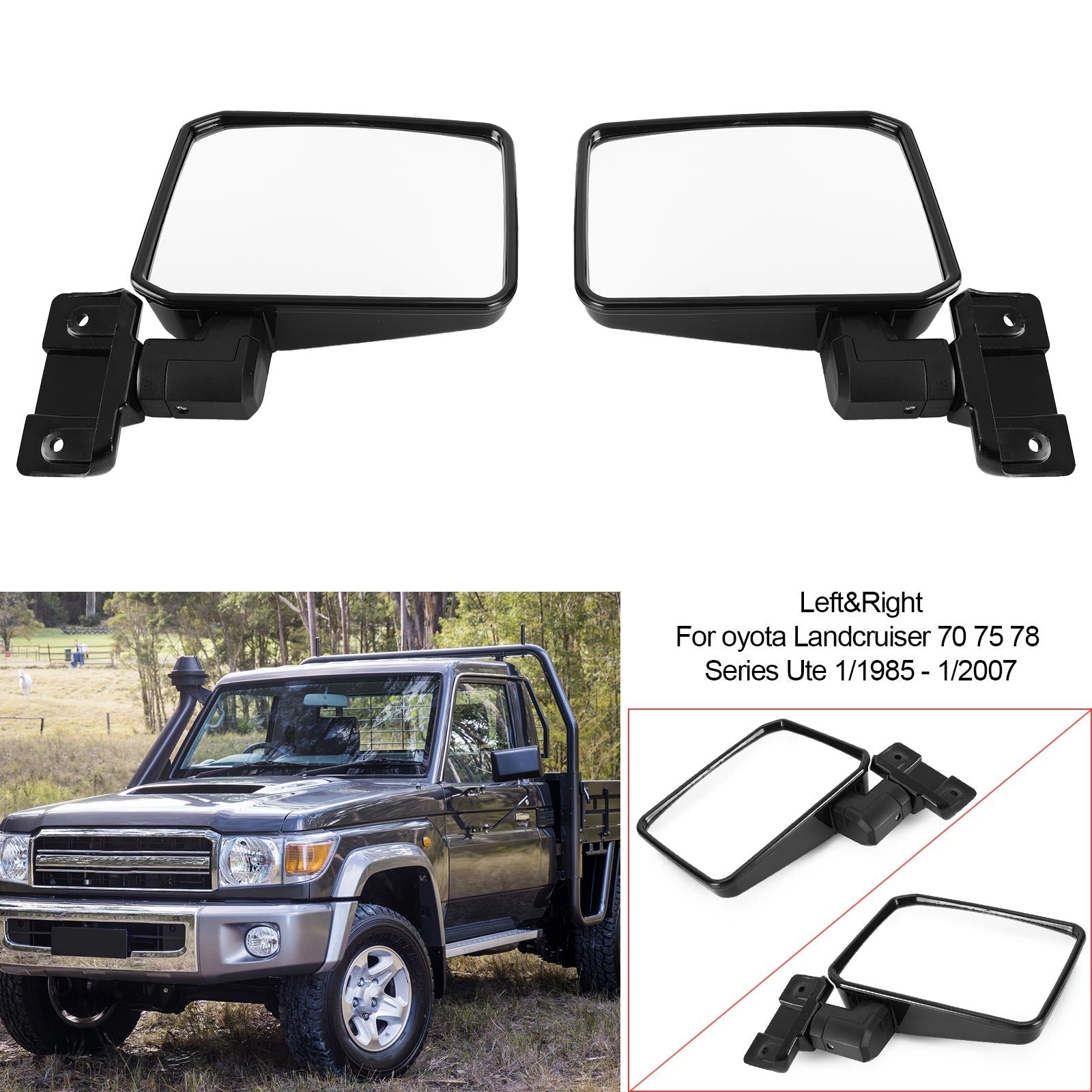 Par de espejos de puerta LH+RH para Toyota LandCruiser 70 75 78 Series Ute 1985-2007 Genérico