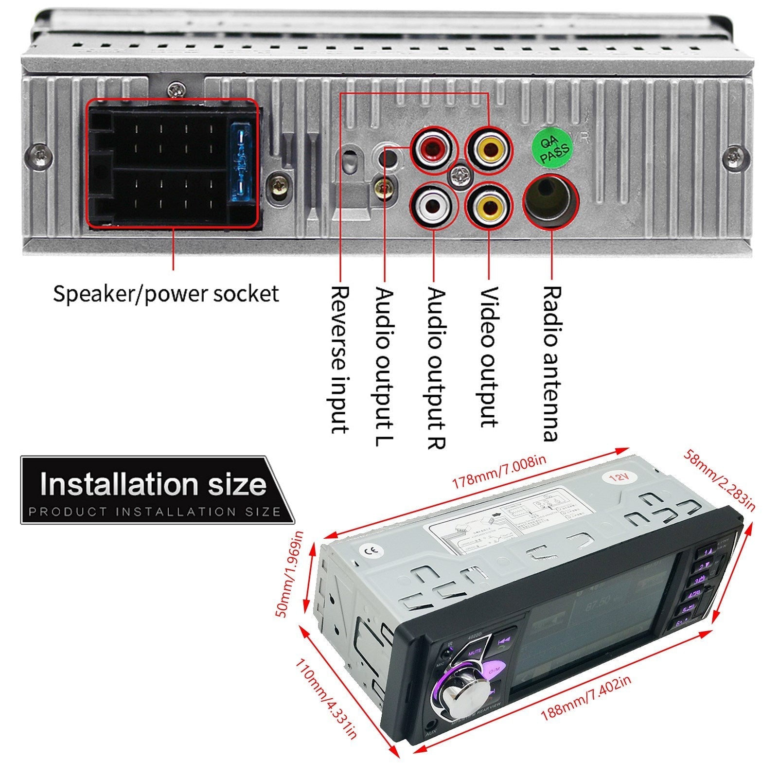 1DIN 4.1 pollici Autoradio Stereo Bluetooth FM USB AUX Audio Lettore MP5 + Fotocamera