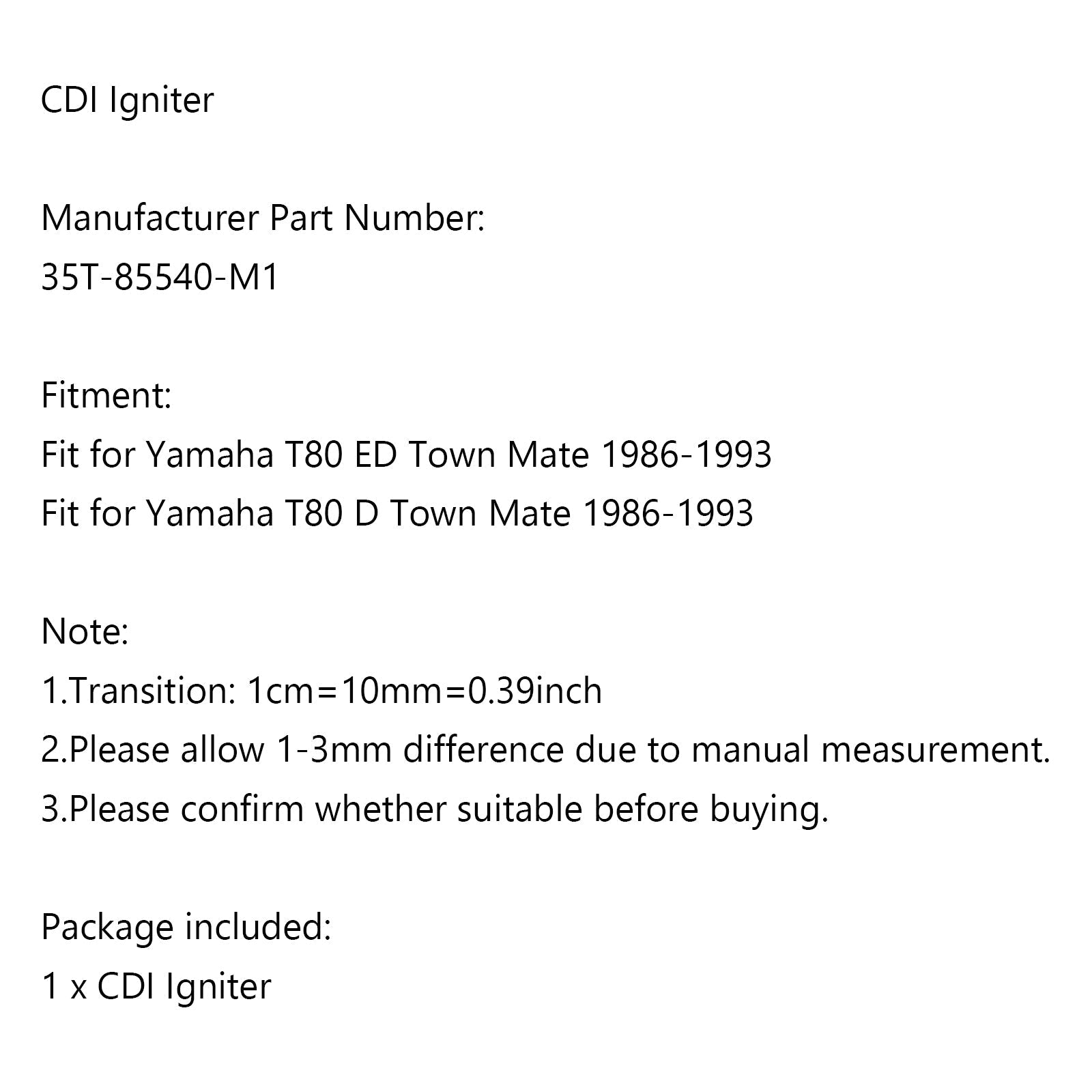 Module d'allumage CDI pour Yamaha T80 D / ED Town Mate 1986-1993 35T-85540-M1 générique