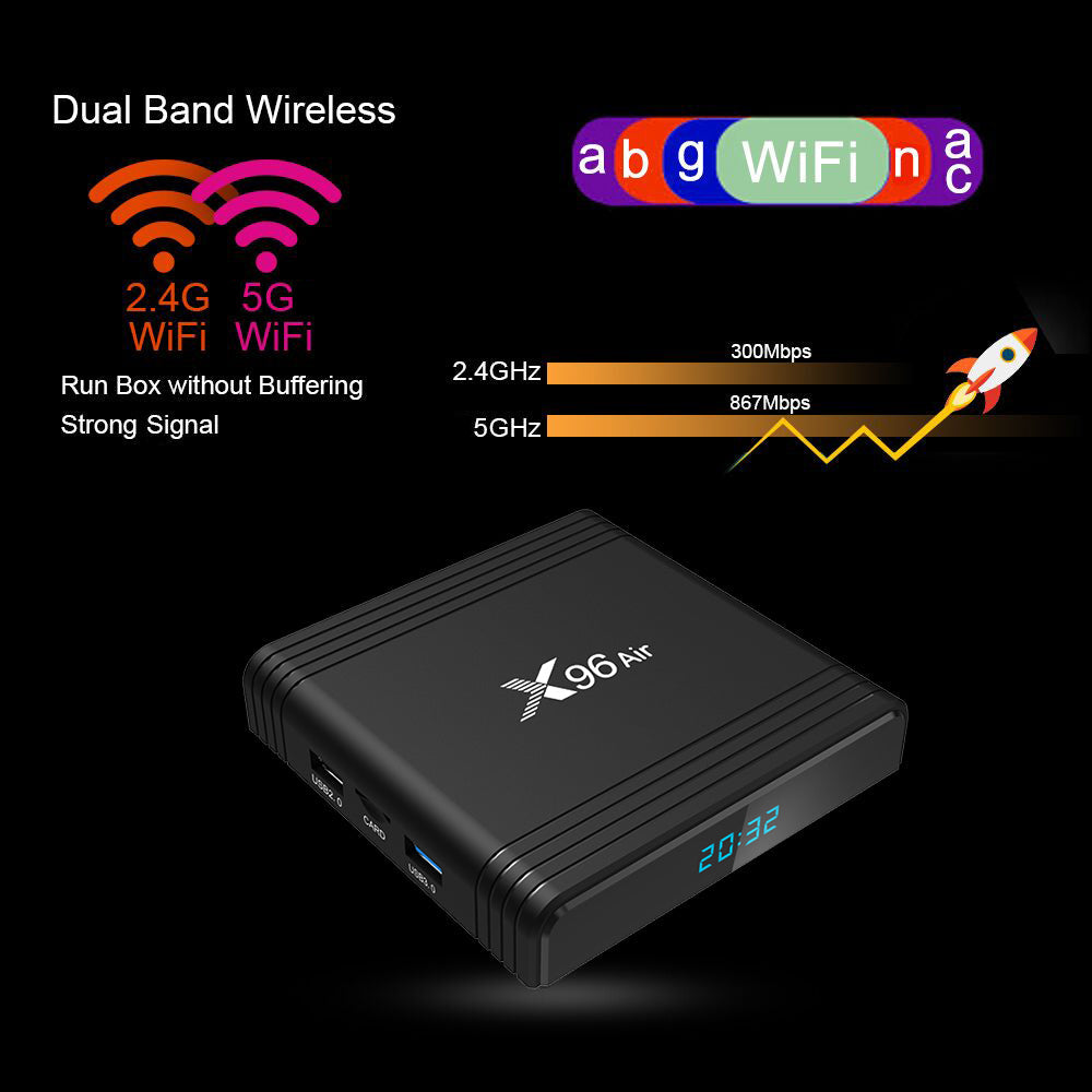 X96Air Android 9.0 4 + 32 Go 8K Wifi Media Player TV BOX H616 Quad Core 3D EU Plug