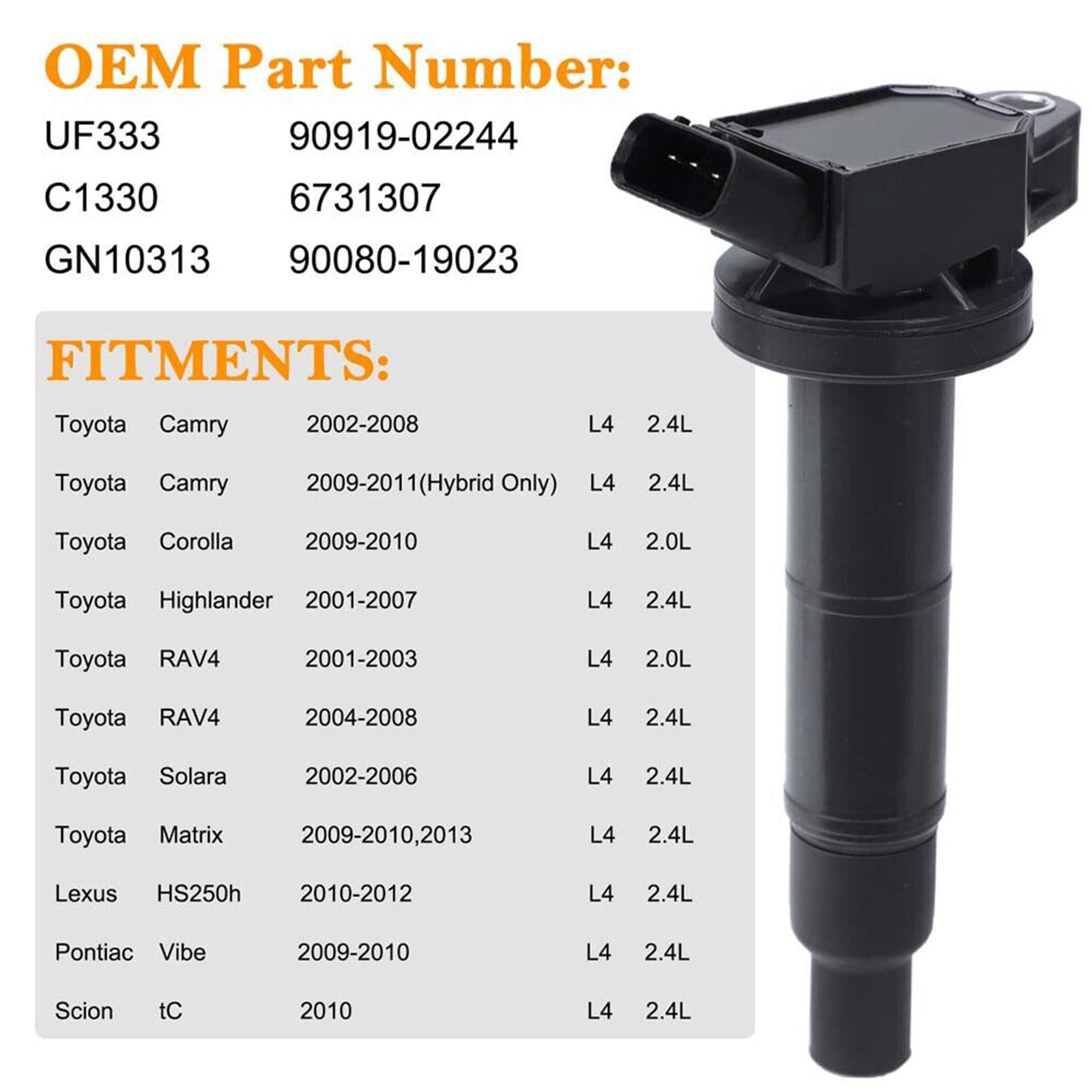 2005-2010 Scion TC L4 2.4L 4x Bobine d'allumage + Bougie UF333 UF494