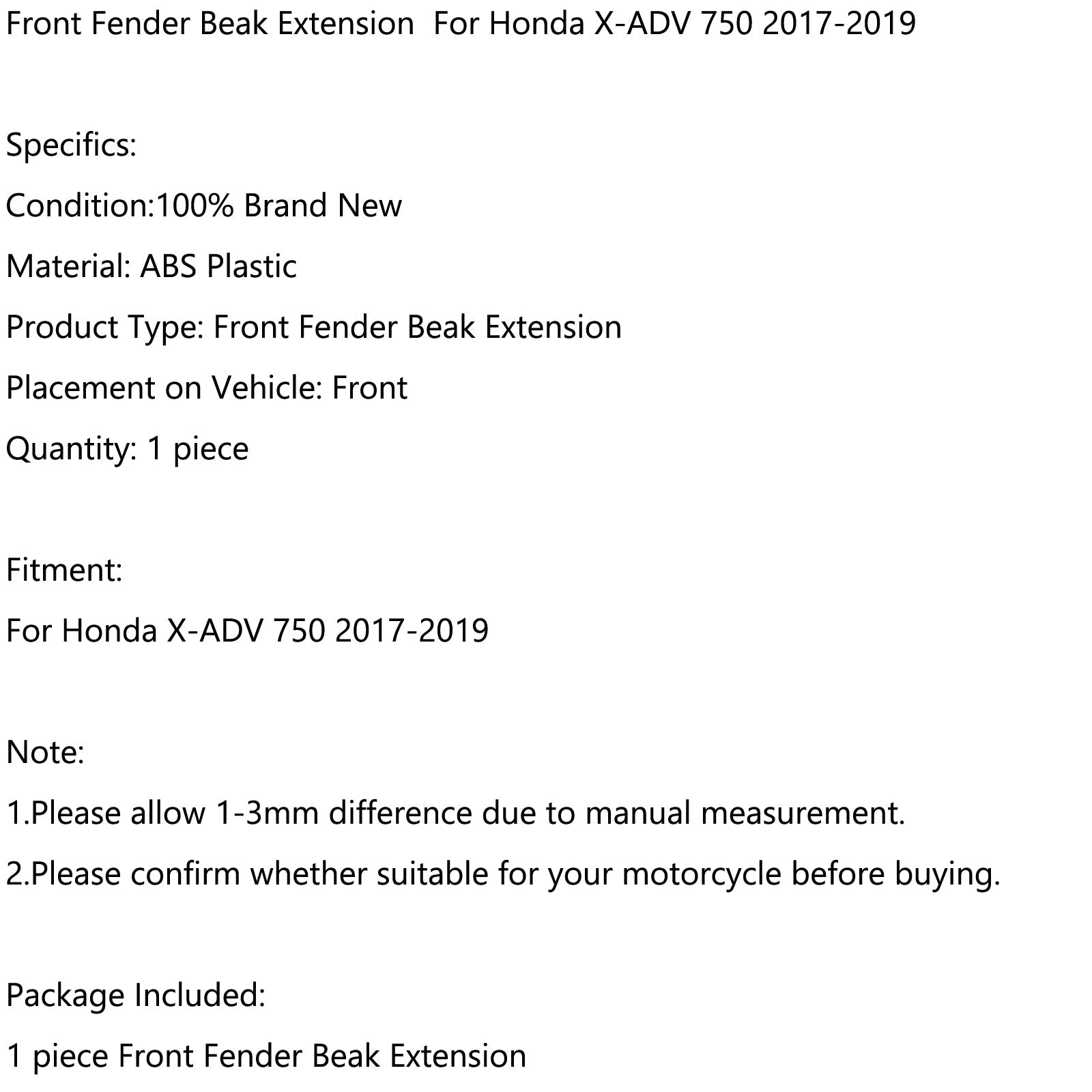 Extensión de pico de guardabarros delantero para Honda X-ADV 750 2017-2019 Extensión de pico de guardabarros delantero para Honda X-ADV 750 2017-2019 Genérico