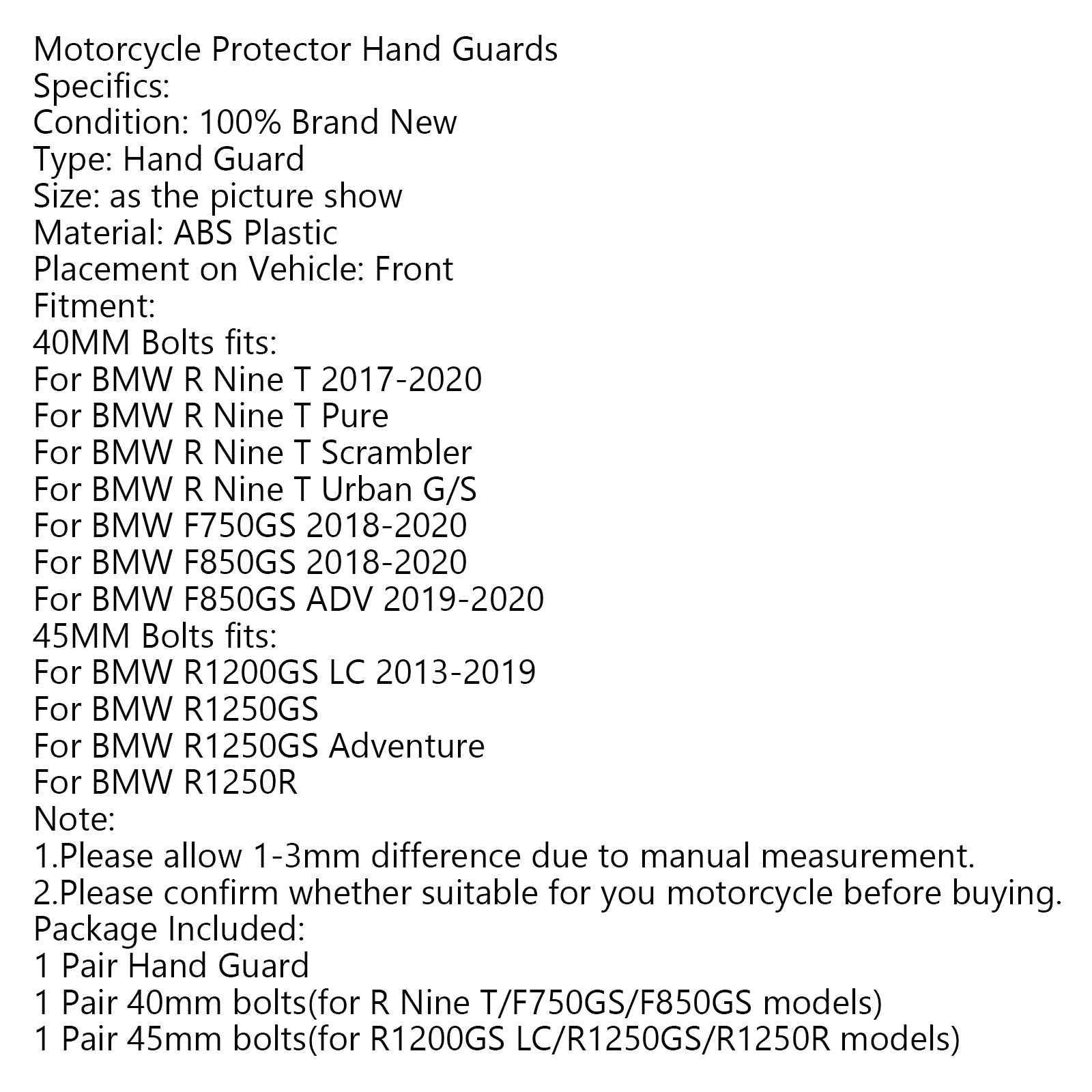 Protège-guidon protège-mains pour BMW R Nine T 17-20 F750GS F850GS 18-20 générique