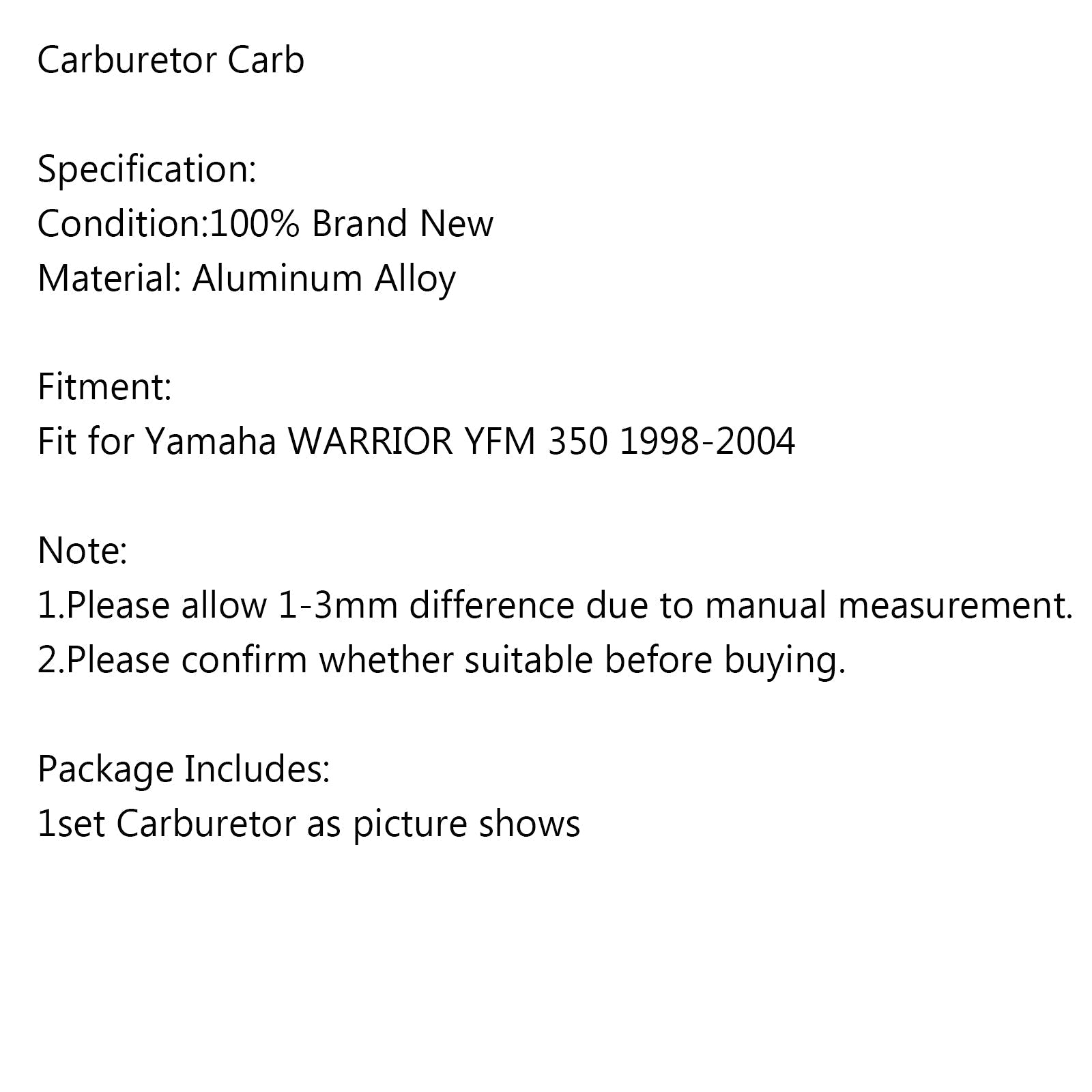 Carburatore Carb per Yamaha Warrior 350 YFM 350 Yfm350 Atv Quad 1987-2004 Generico