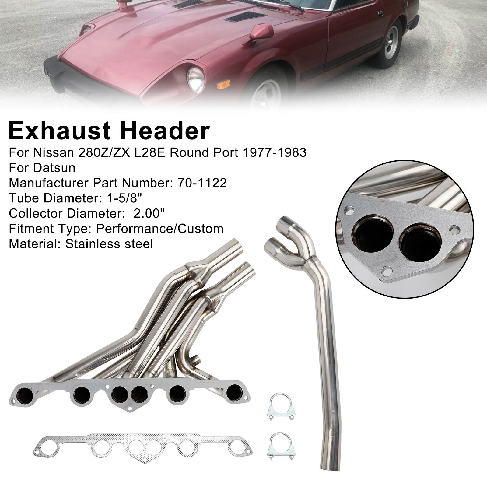 Nissan 280Z 280ZX L28E 1977-1983 Colector de escape de acero inoxidable Datsun 70-1122