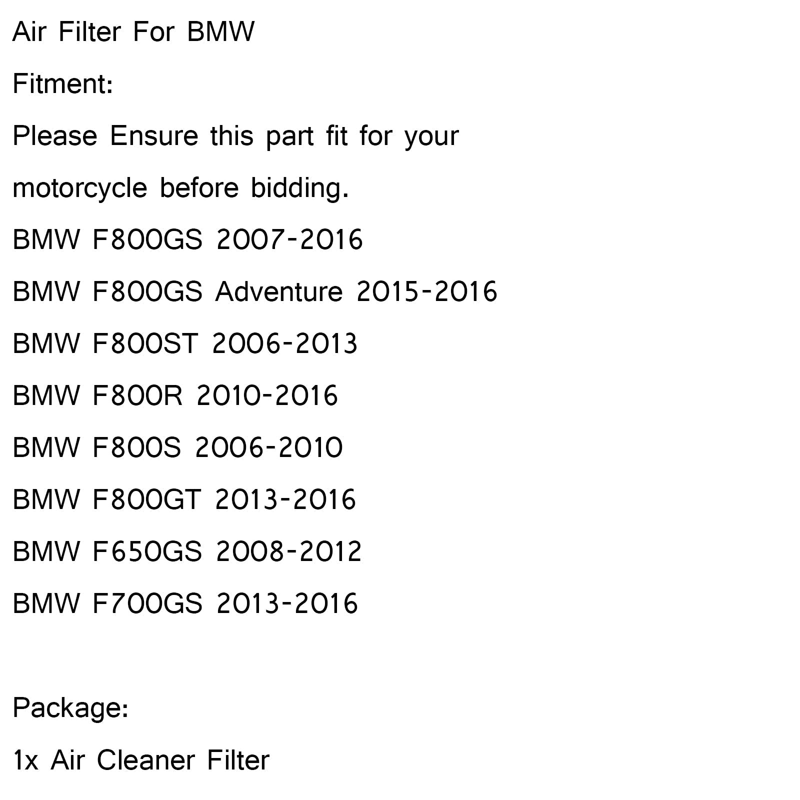 Limpiador de filtro de aire para BMW F800GS ADVENTURE 2007-2016 F650700GS PN.BM-8006 Genérico