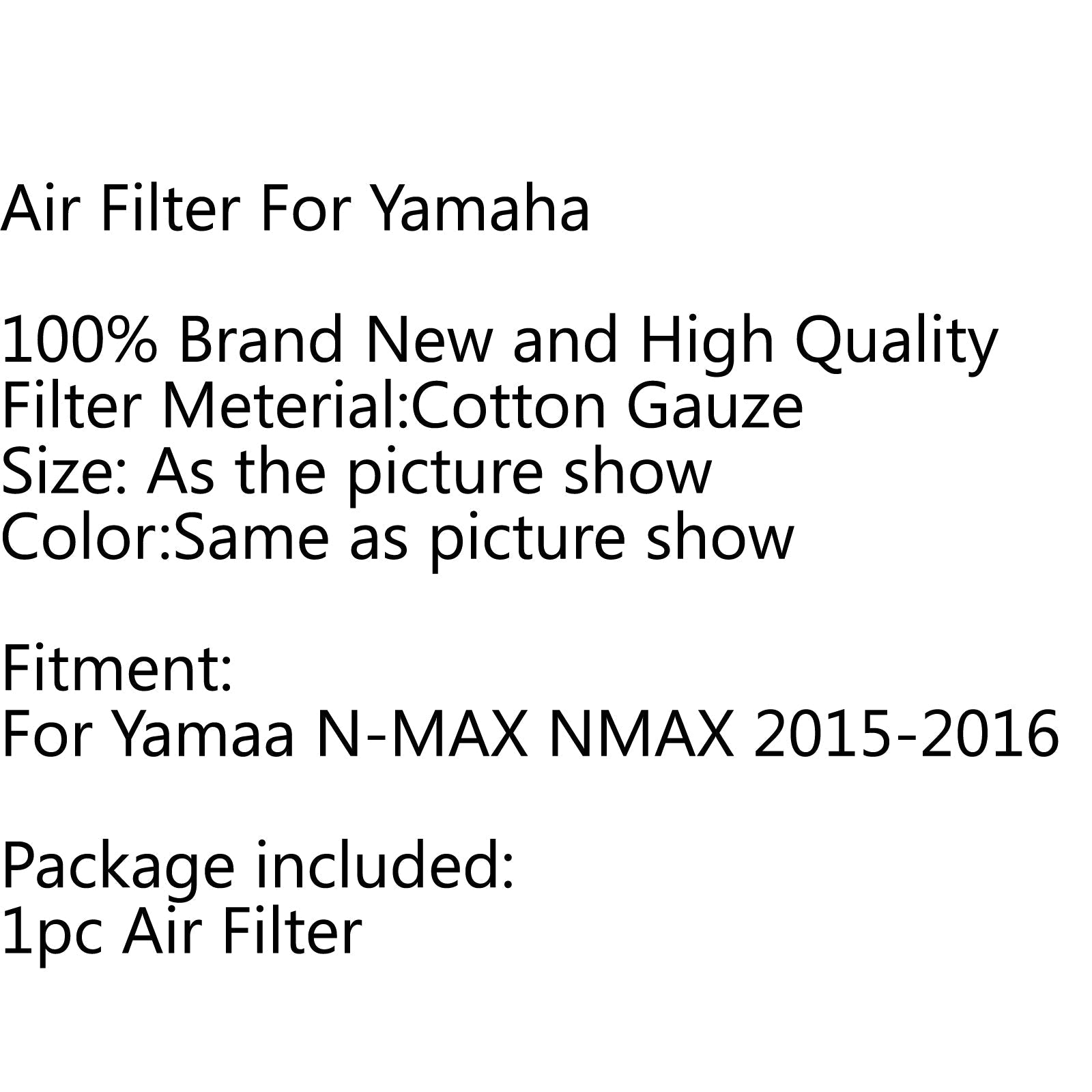 Elemento Filtro Aria per Yamaha N-MAX NMAX 155 2015-2016 Generico