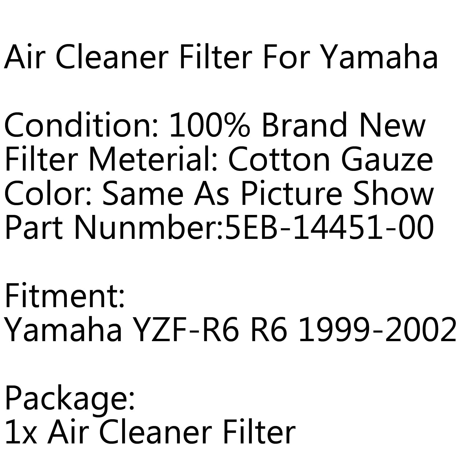 Elemento filtro aria 5EB-14451-00 per Yamaha YZF-R6 R6 1999-2002 2001 generico