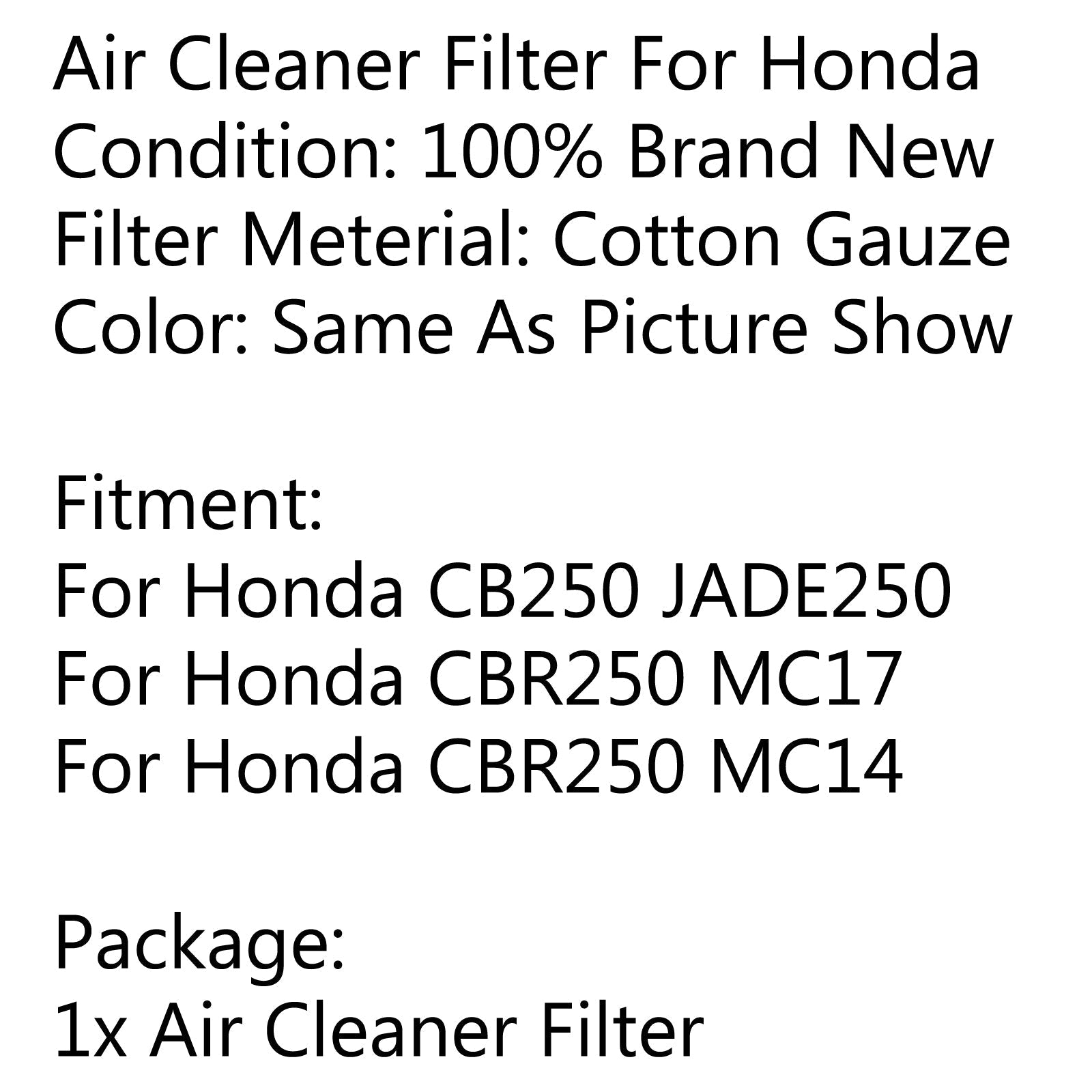 Filtro de aire para Honda CBR250 MC14 MC17 1986-1987 CB250F Jade 1991 Genérico