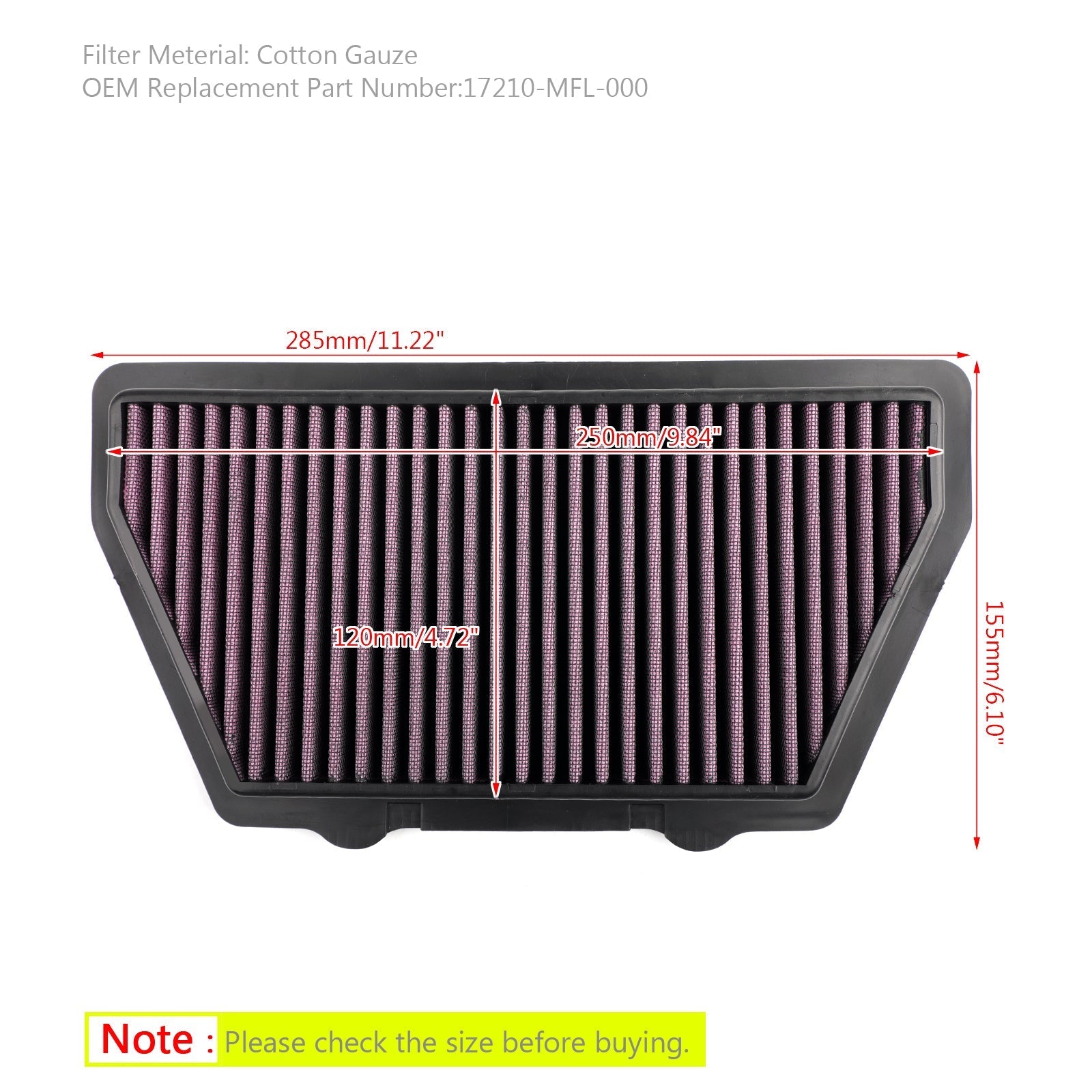 Limpiador de filtro de admisión de aire para Honda CBR1000RR Fireblade 08-16 17210-MFL-000 genérico