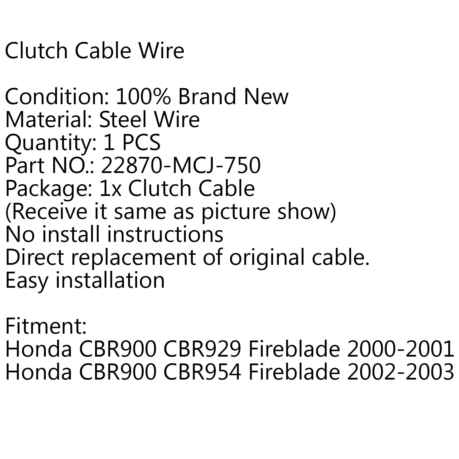 Nouveau câble de commande d'embrayage pour Honda CBR900 CBR929 Fireblade 2000-2001 CBR954 générique