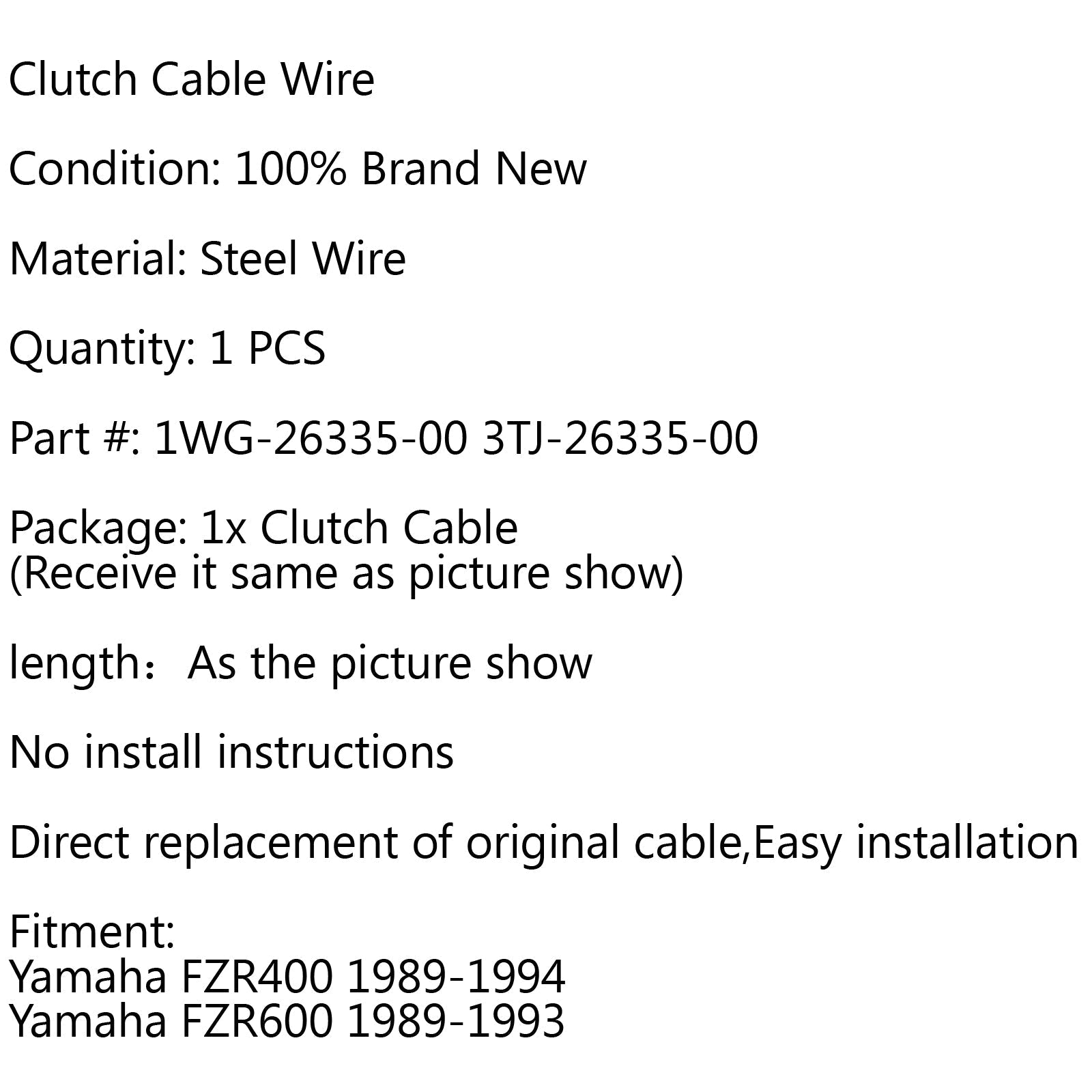 Cable de embrague de repuesto 1WG-26335-00 para Yamaha FZR400 1989-1994 FZR600 89-93 genérico