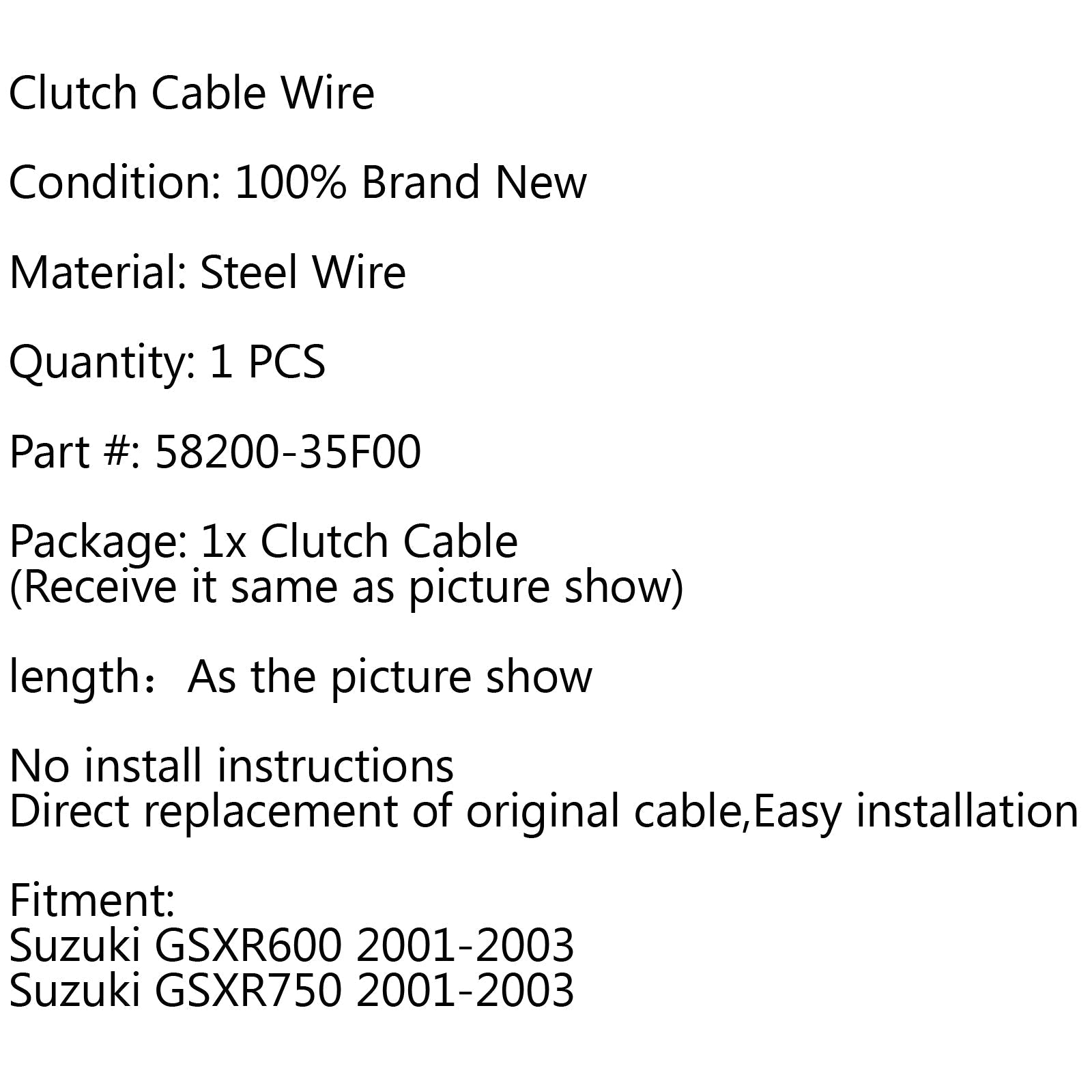 Remplacement de câble d'embrayage 58200-35F00 pour Suzuki GSXR600 GSXR750 2001-2003 générique