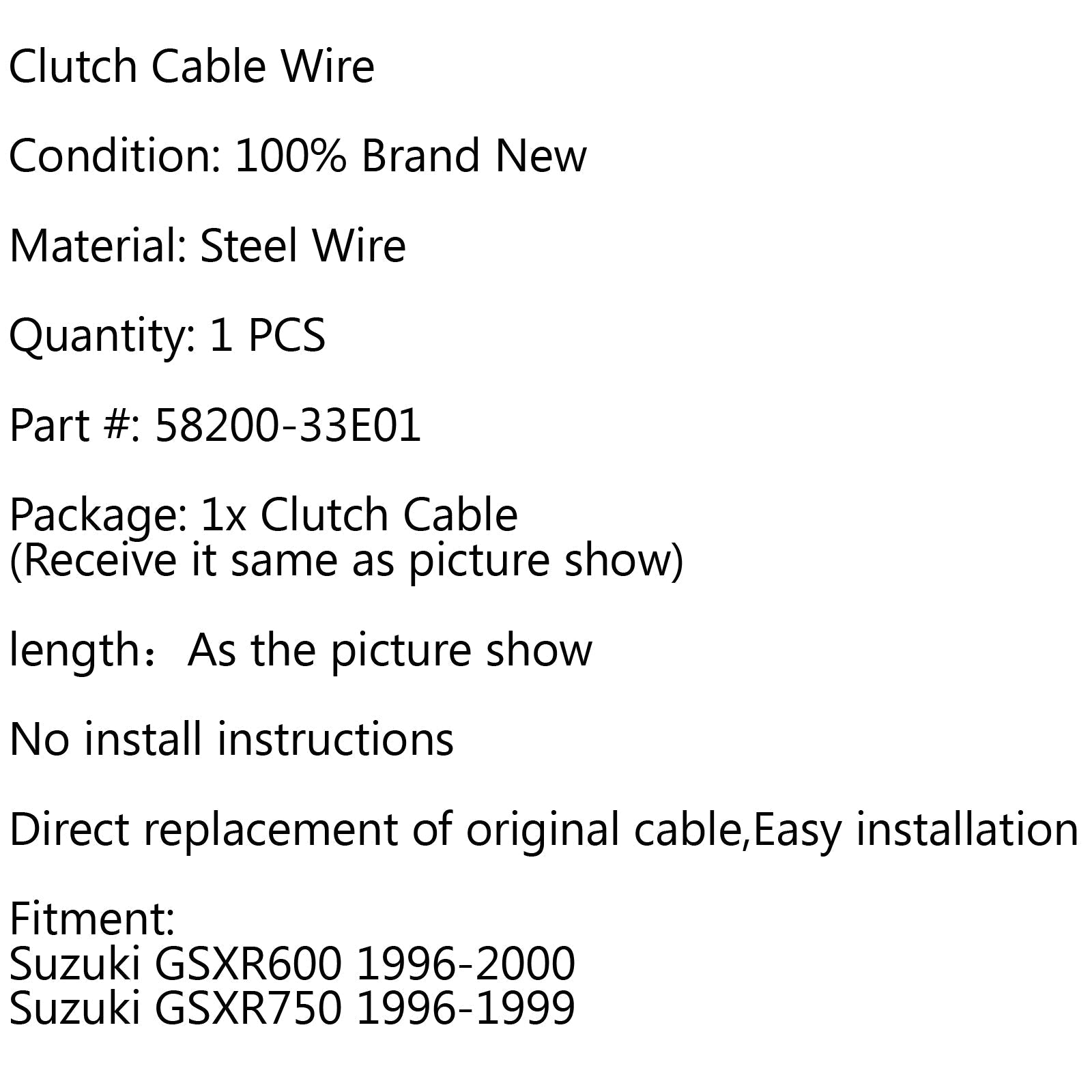 Reemplazo del cable del embrague 58200-33E01 para Suzuki GSXR600 1996-2000 GSXR750 96-99 Genérico