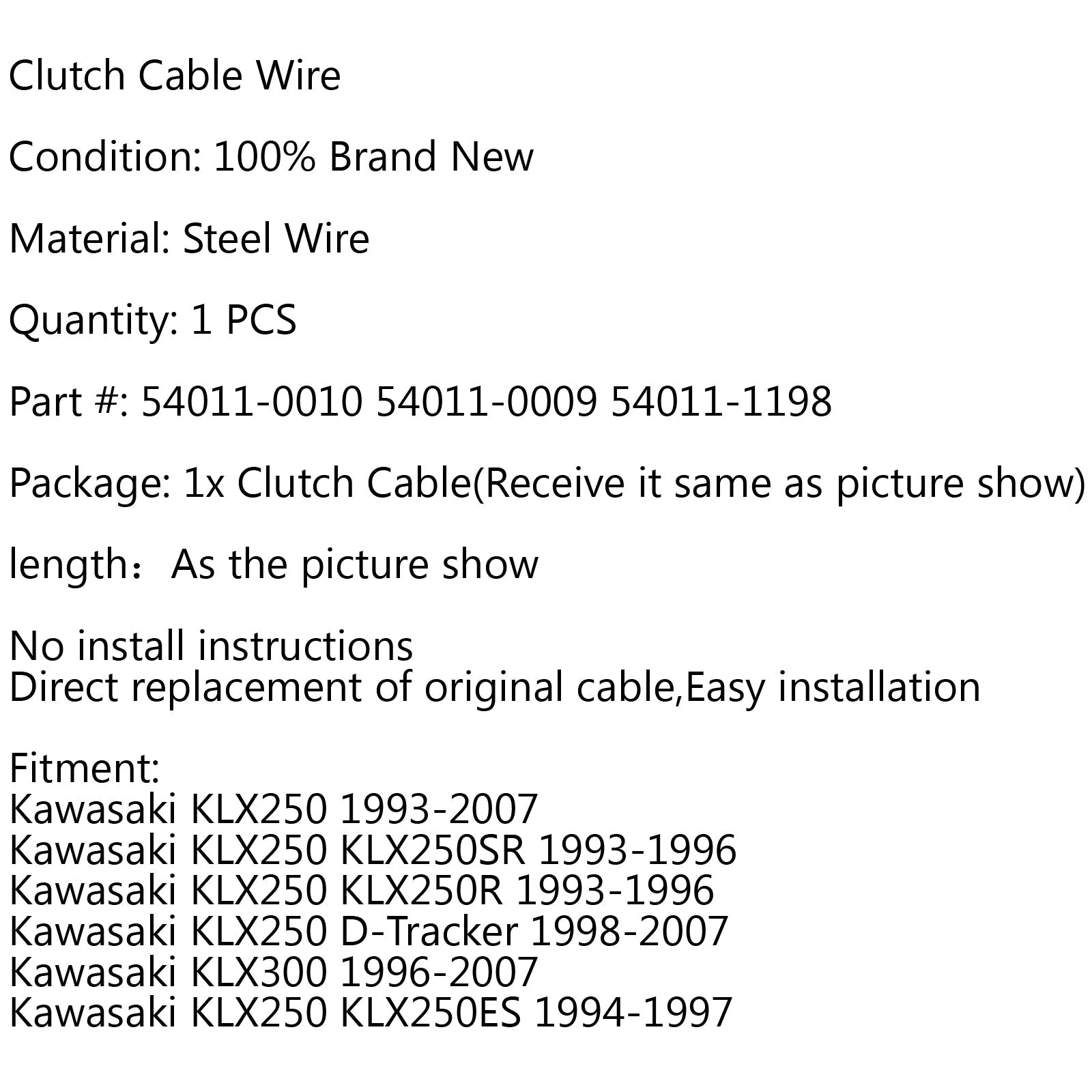 Reemplazo del cable del embrague para Kawasaki KLX250 D-Tracker KLX250R KLX300 Genérico