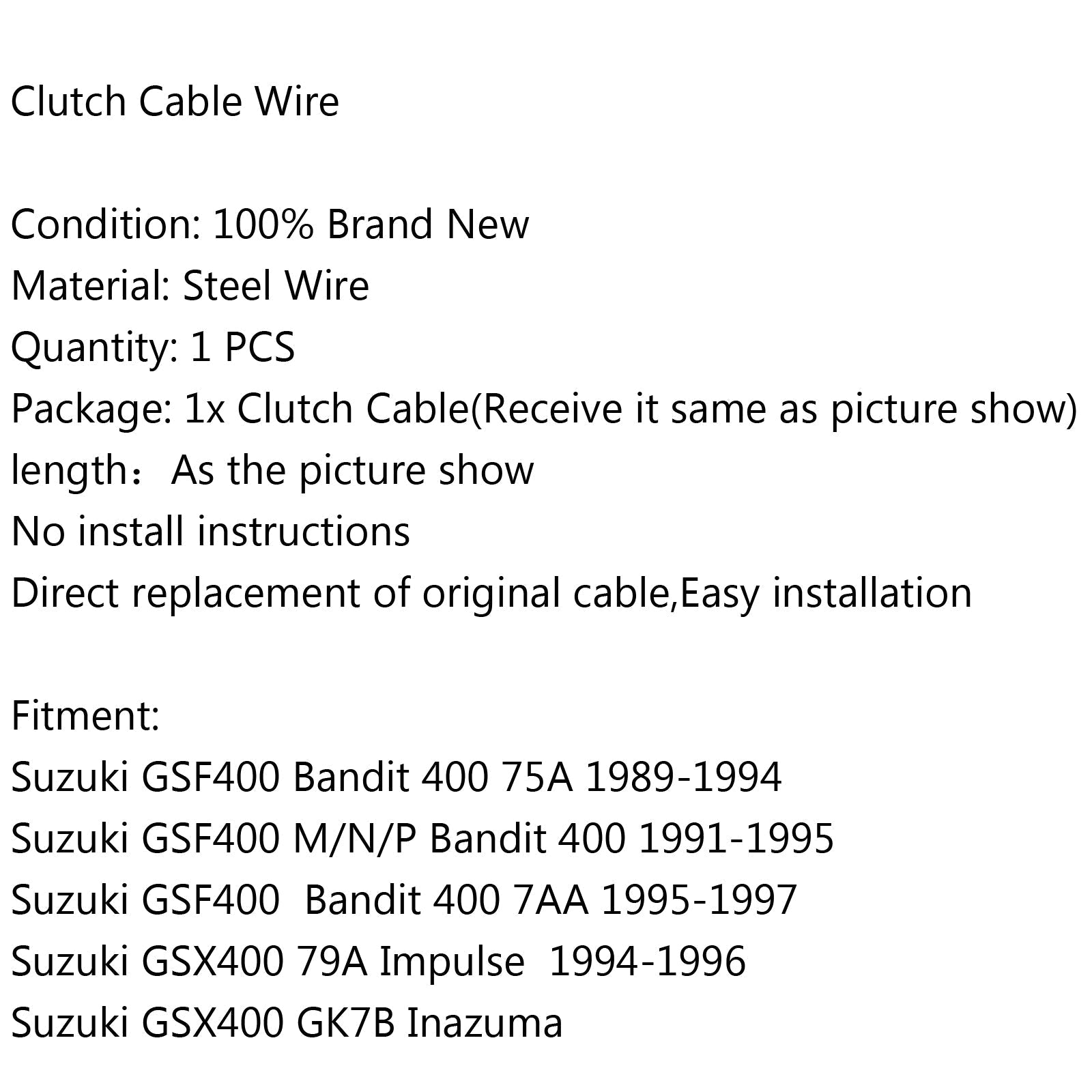 Cable de embrague para Suzuki GSF400 M/N/P Bandit 400 75A GSX400 79A GK7B Inazuma Genérico