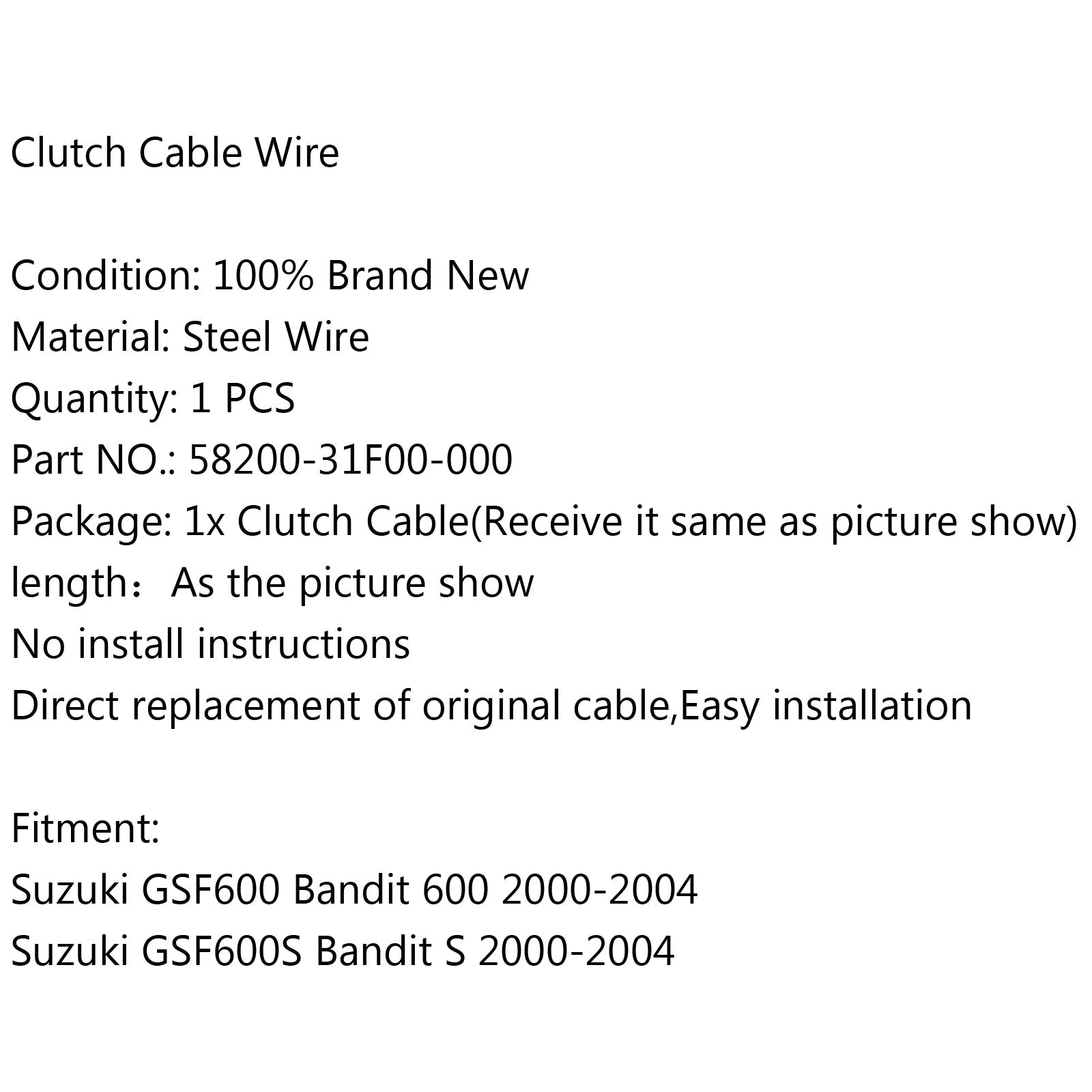 Câble d'embrayage 58200-31F00-000 pour Suzuki GSF600 Bandit 600 GSF600S S 2000-2004 générique