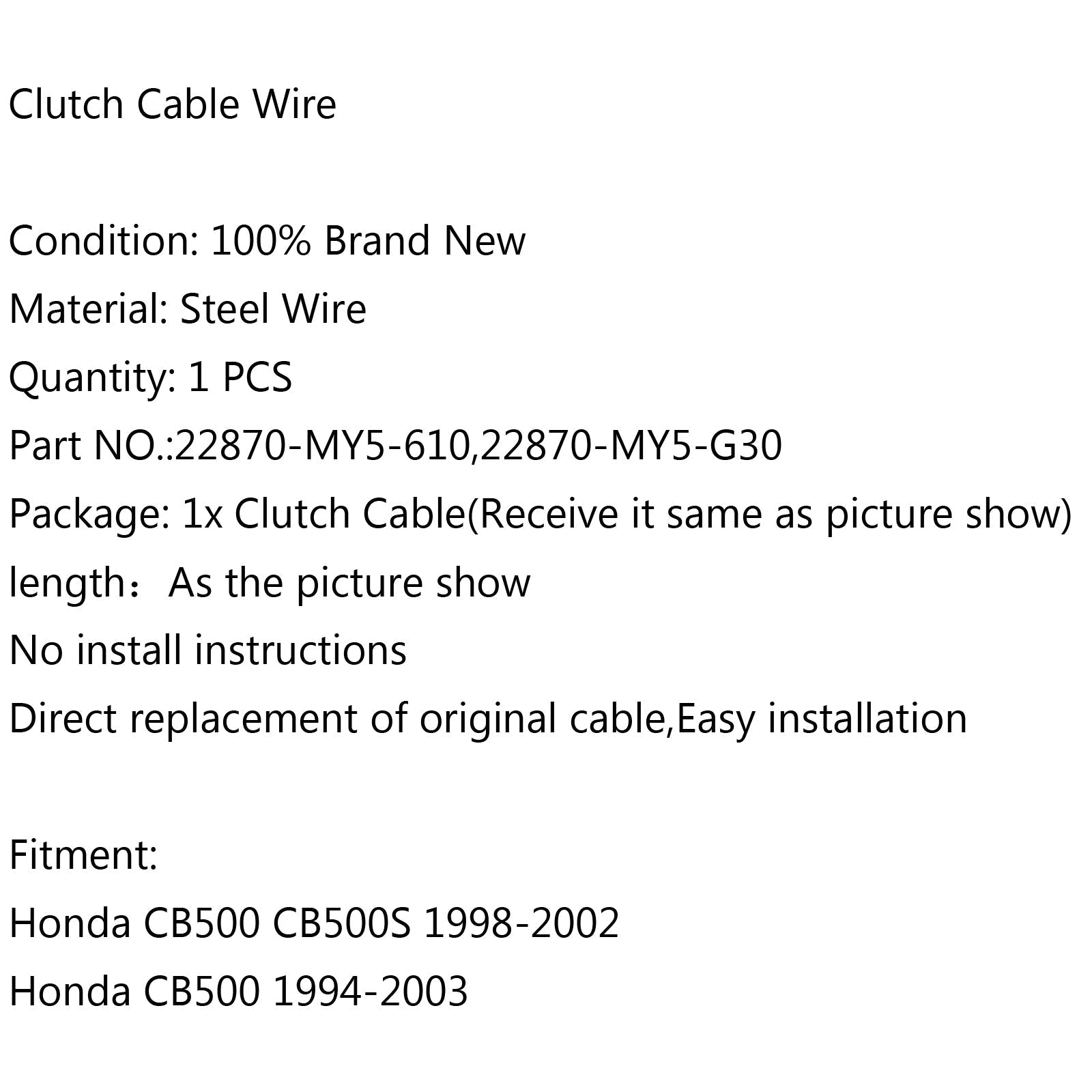 Cable de embrague de alambre de acero 22870-MY5-610 para Honda CB500 CB500S 98-02 CB500 94-03 genérico