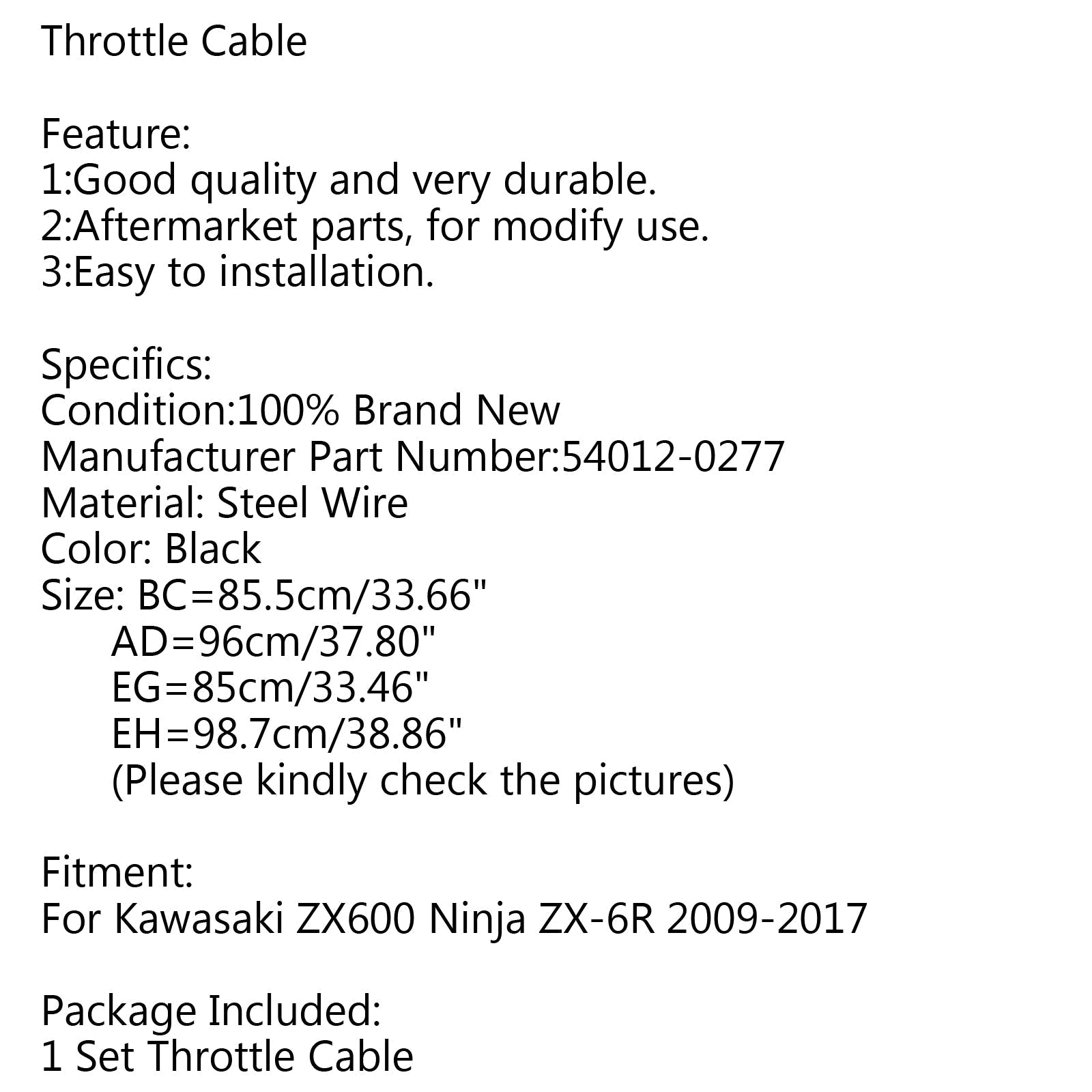 54012-0277 Ligne de fil de câble d'accélérateur pour Kawasaki ZX600 Ninja ZX-6R 2009-2017 générique