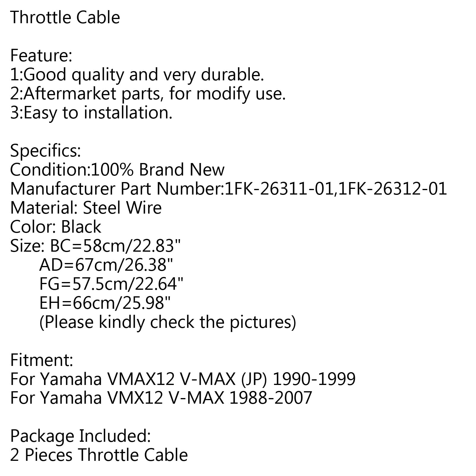 1FK-26311-01 Câble d'accélérateur pour Yamaha VMAX12 V-MAX (JP) 1990-1999 Générique