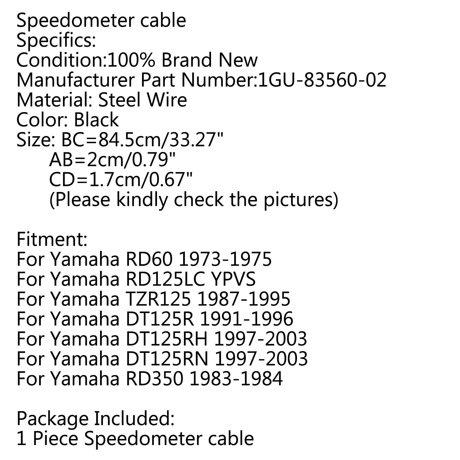 Cavo tachimetro 1GU-83560-02 per Yamaha DT125RH DT125RN 1997-2003 Generico RD125LC YPVS