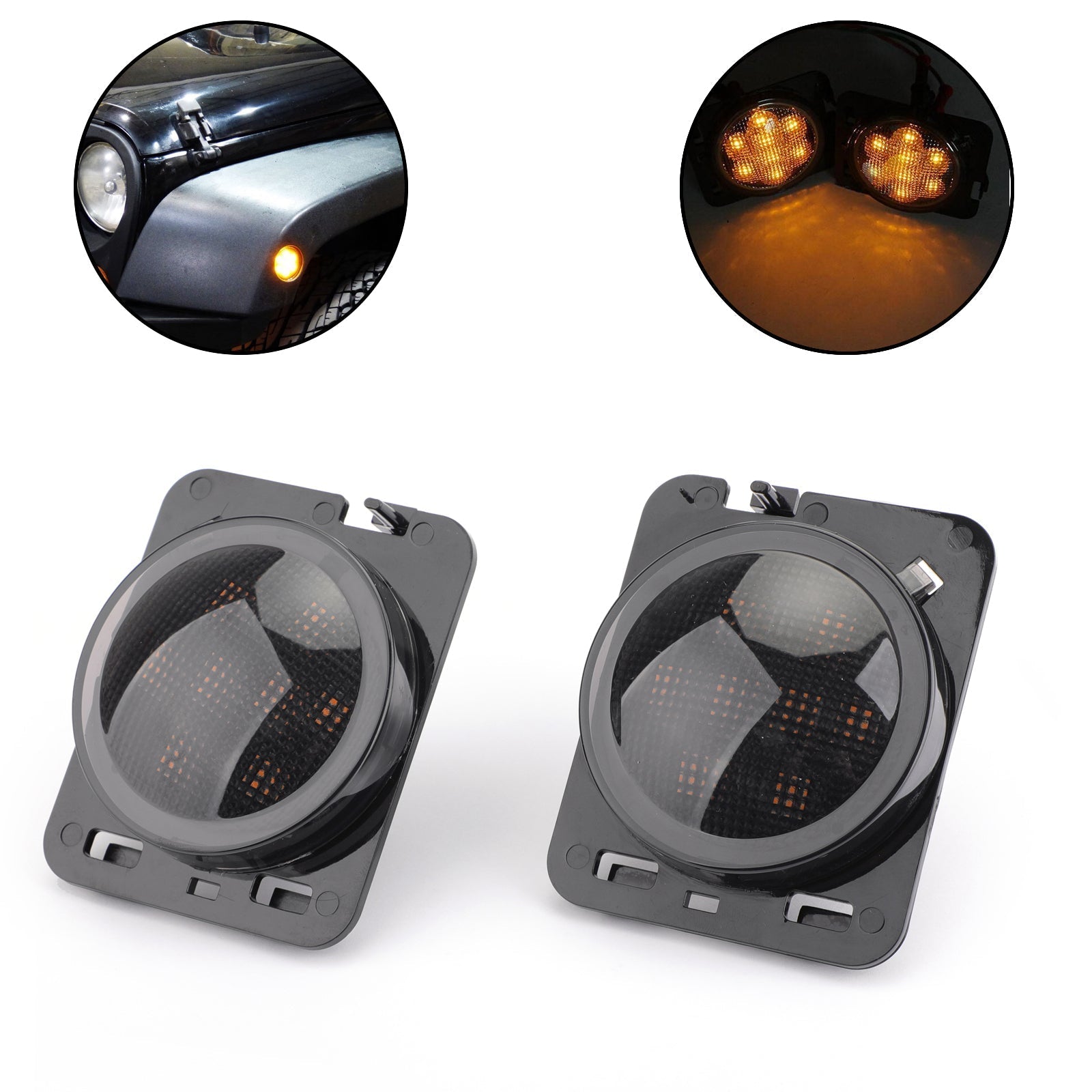 2x Front Fender Parking Side Marker LED Turn Light For Wrangler JK 2007-15