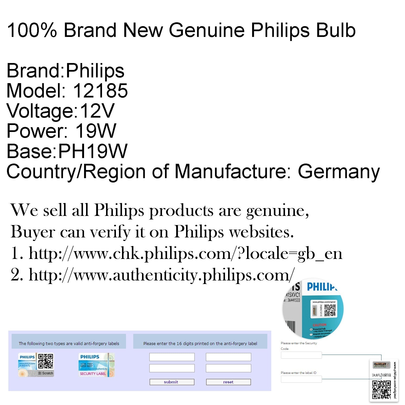 Philips 12185 Valeo 12V Ph19W Clignotant Ampoule de jour antibrouillard Générique