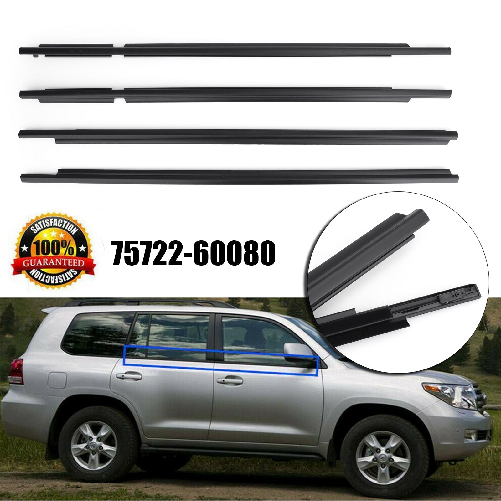 4 piezas 75722-60080 moldura de marco de ventana de burlete compatible con LEXUS GX470 2003-2009 genérico