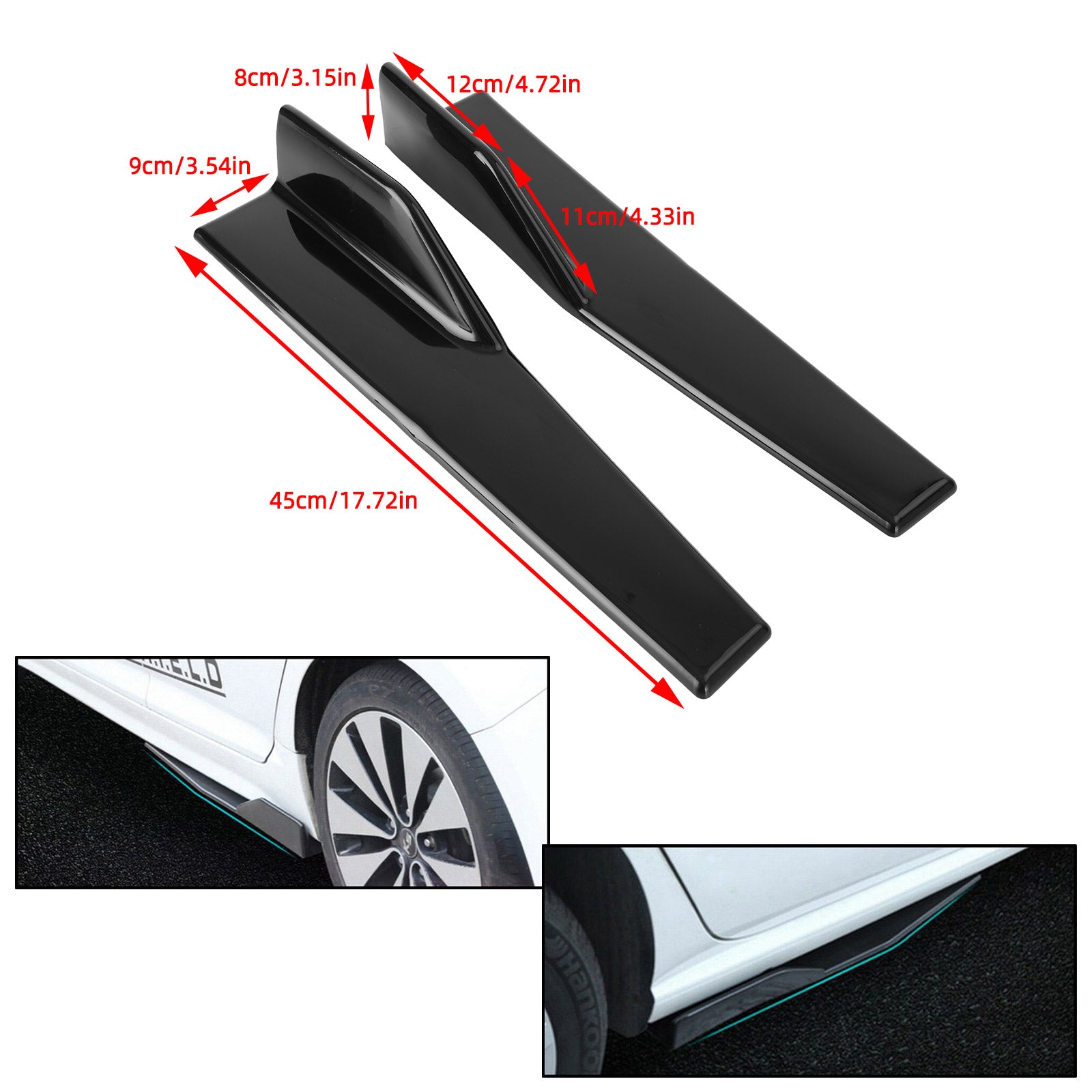 Coppia 45cm Car Gloss Black Side Minigonne Rocker Splitter Diffusore Winglet Wings Generico