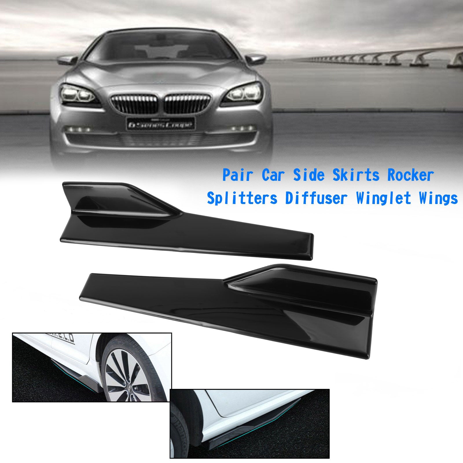 Paire 45cm Car Gloss Black Side Jupes Rocker Splitters Diffuseur Winglet Wings Generic