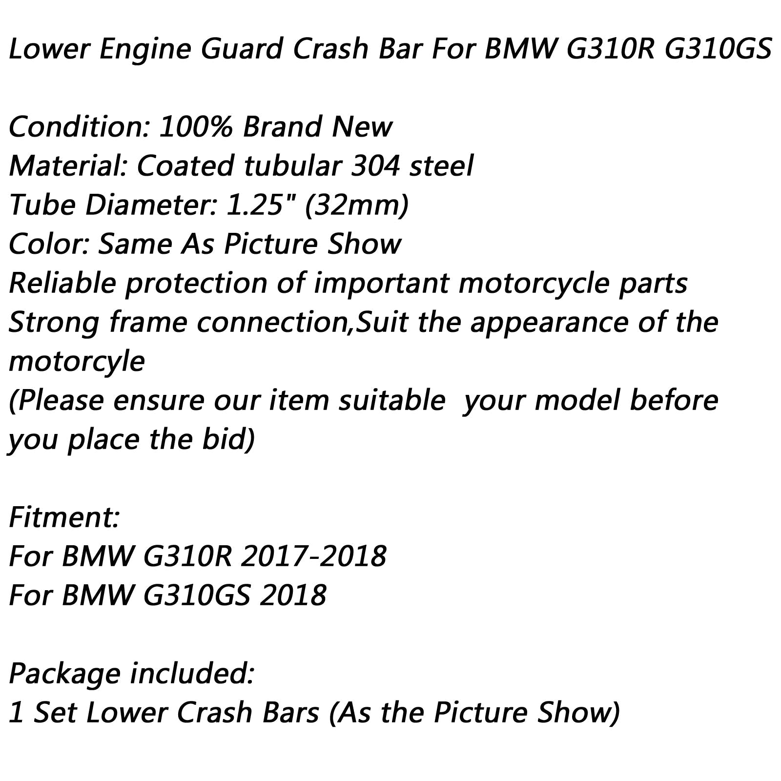 Barres de protection de moteur de pare-chocs inférieurs pour BMW G310R G310GS 2017-2018 générique